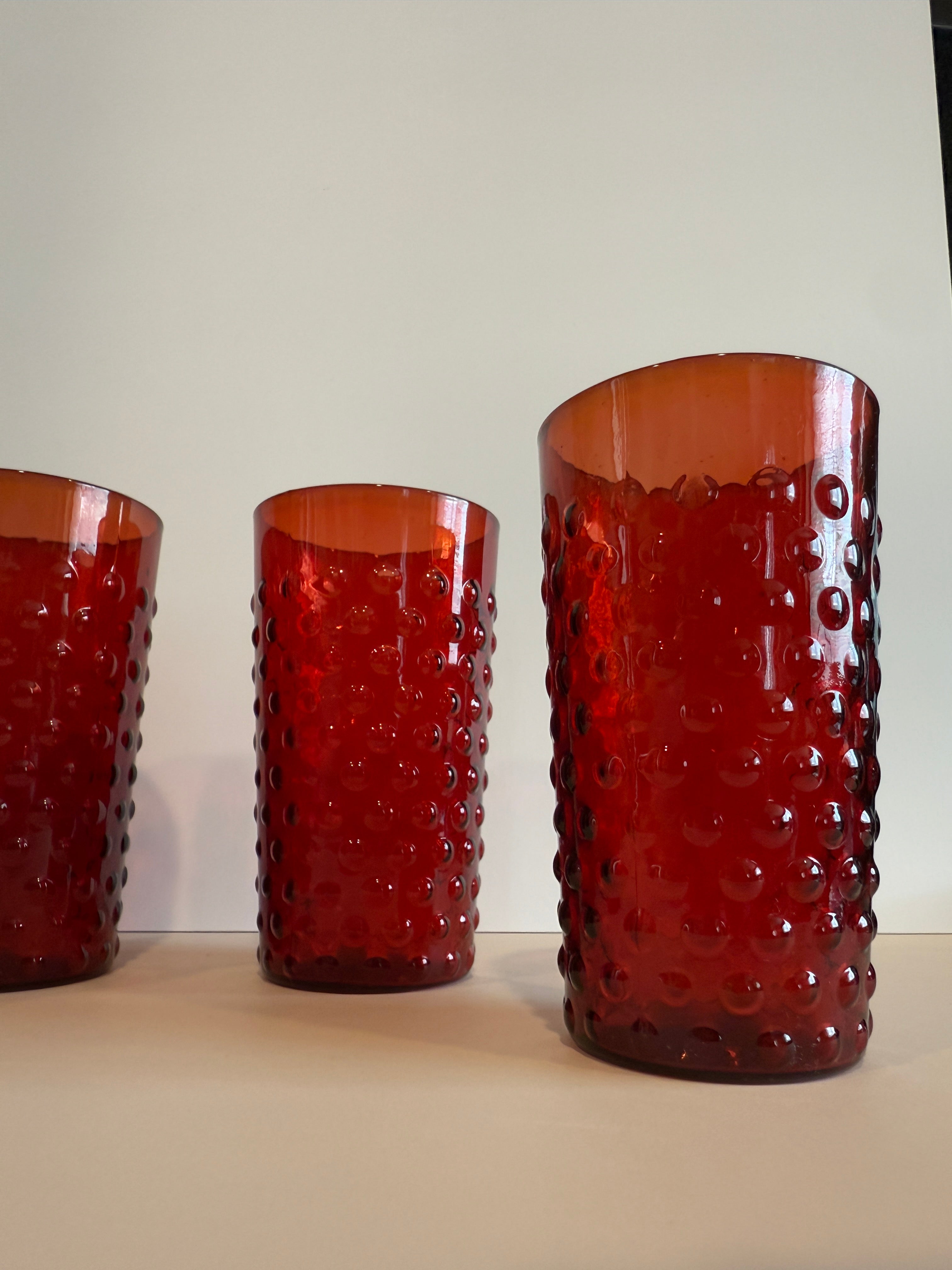 Vintage Anchor Hocking Ruby Red Hobnail Drinking Glasses – Set of 4