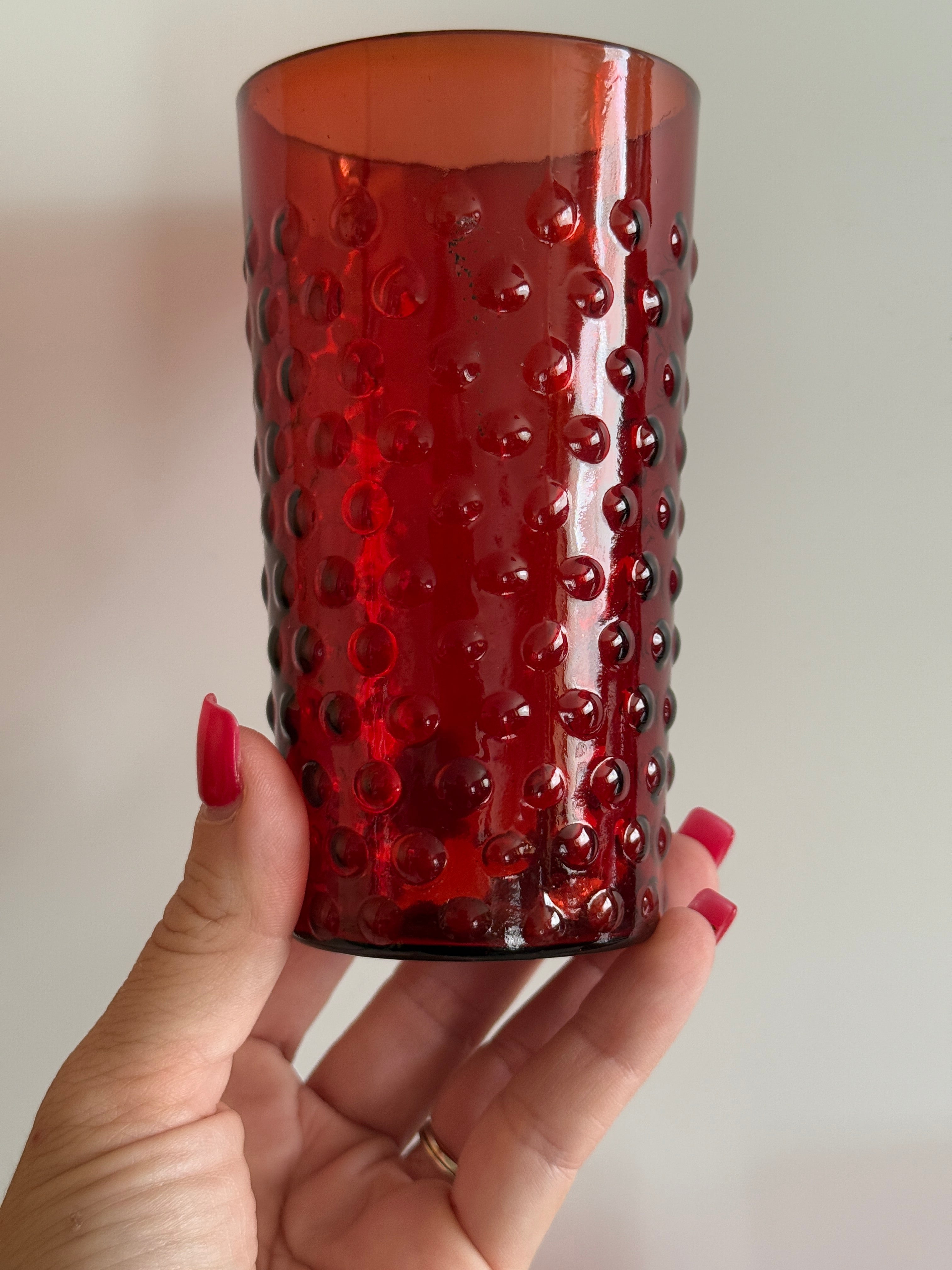 Vintage Anchor Hocking Ruby Red Hobnail Drinking Glasses – Set of 4