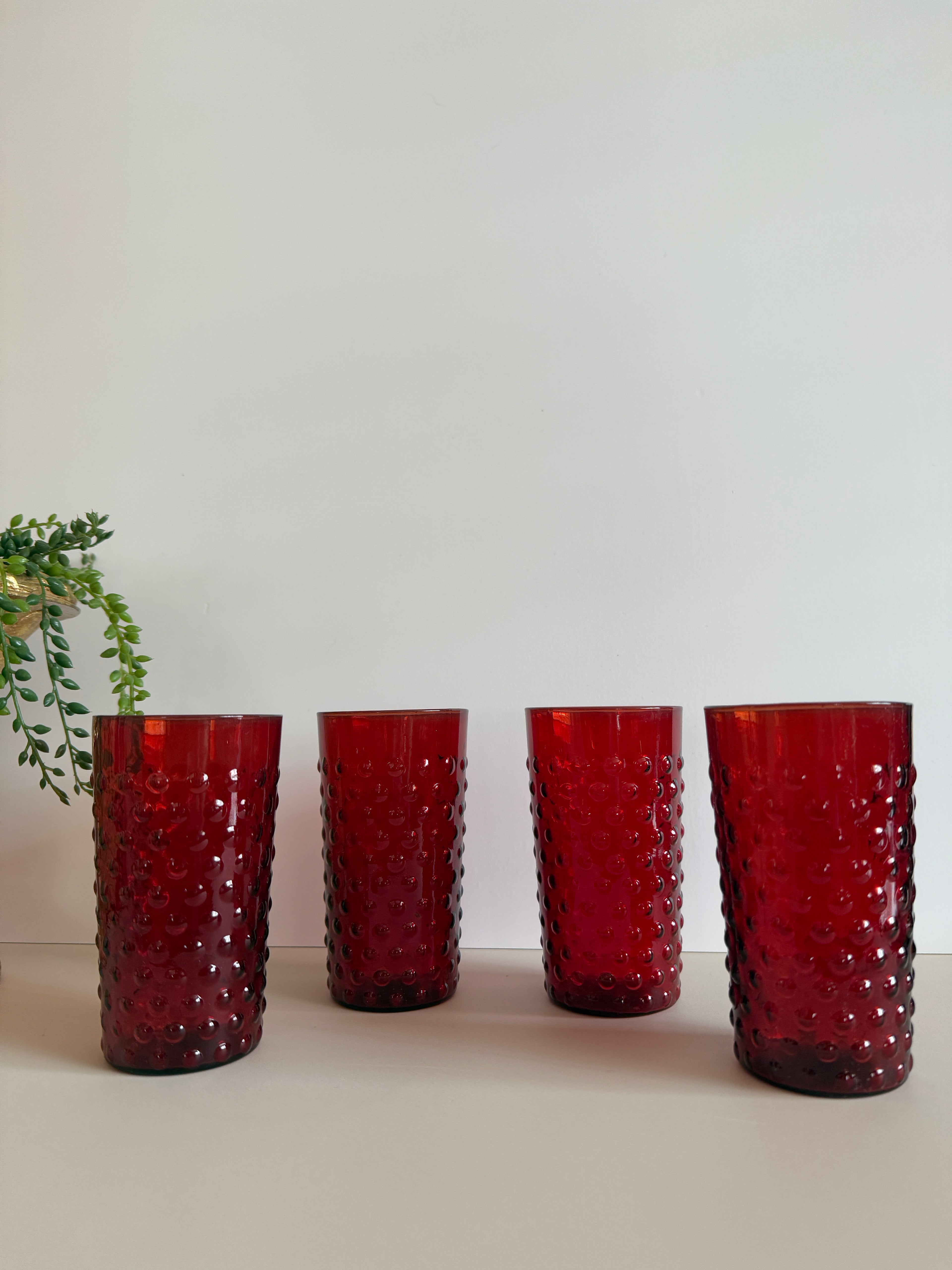 Vintage Anchor Hocking Ruby Red Hobnail Drinking Glasses – Set of 4