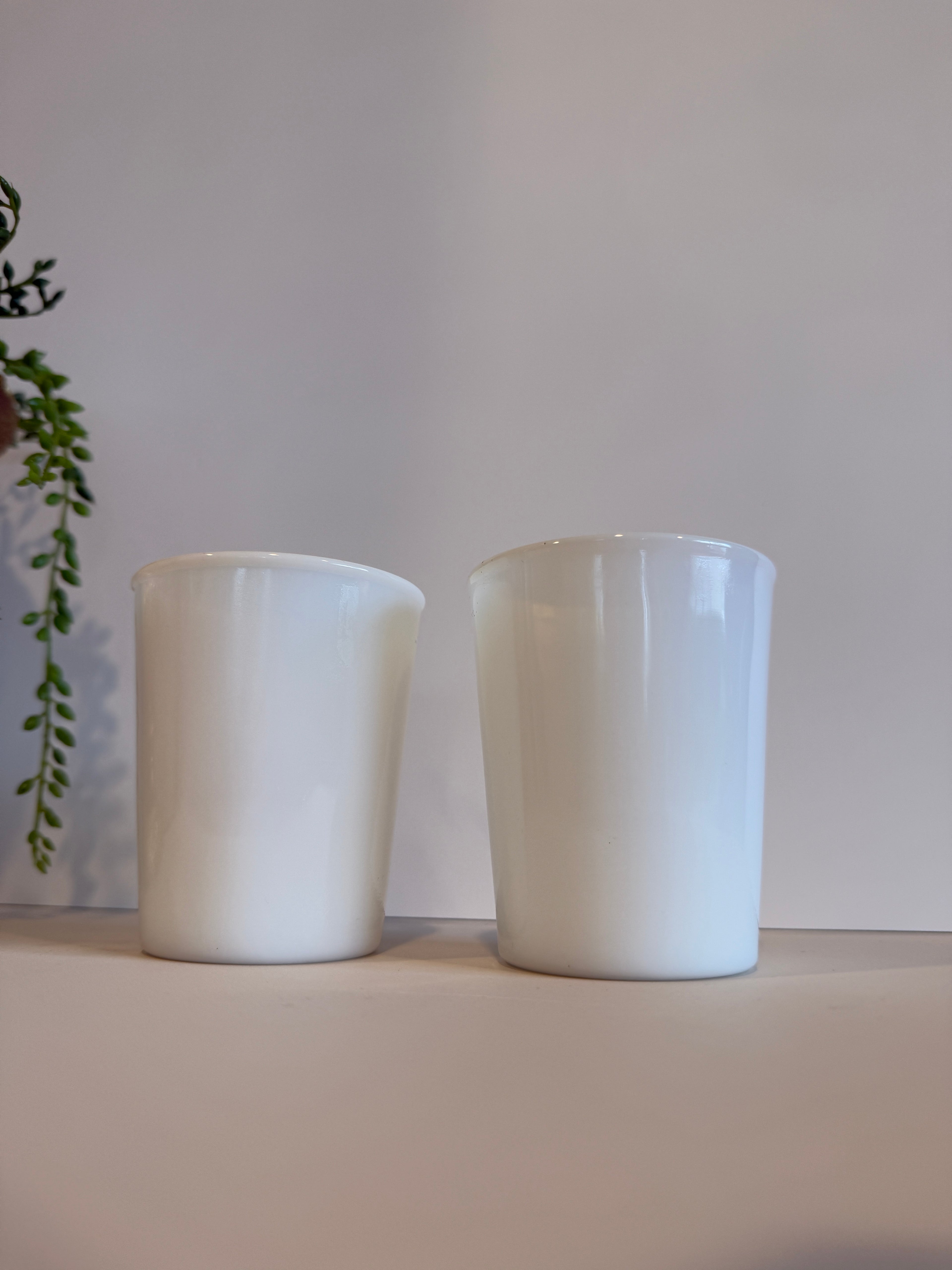 Set of 2 Vintage Hazel Atlas Opalescent Milk Glass Tumblers – 3.5 Inch