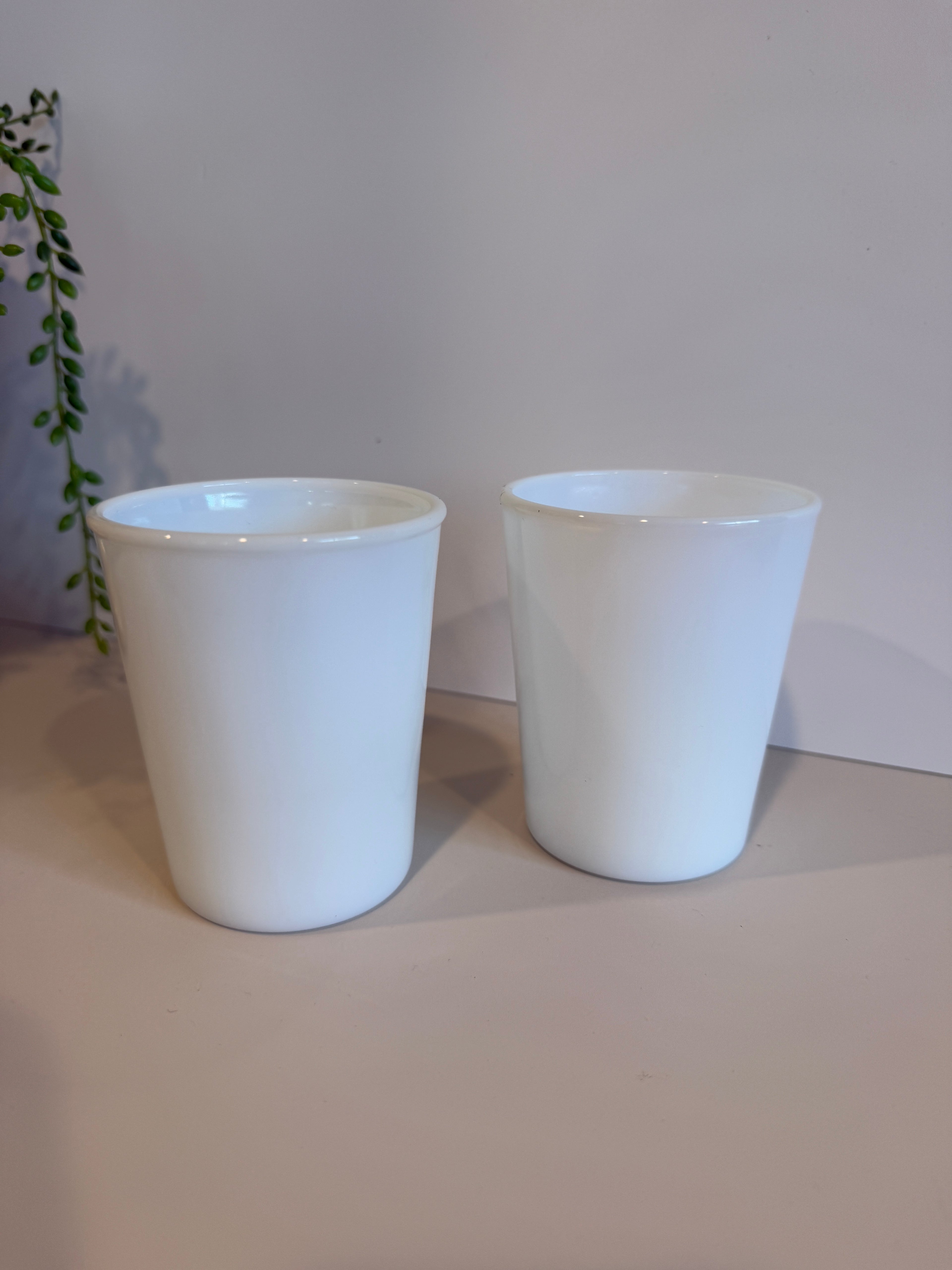 Set of 2 Vintage Hazel Atlas Opalescent Milk Glass Tumblers – 3.5 Inch