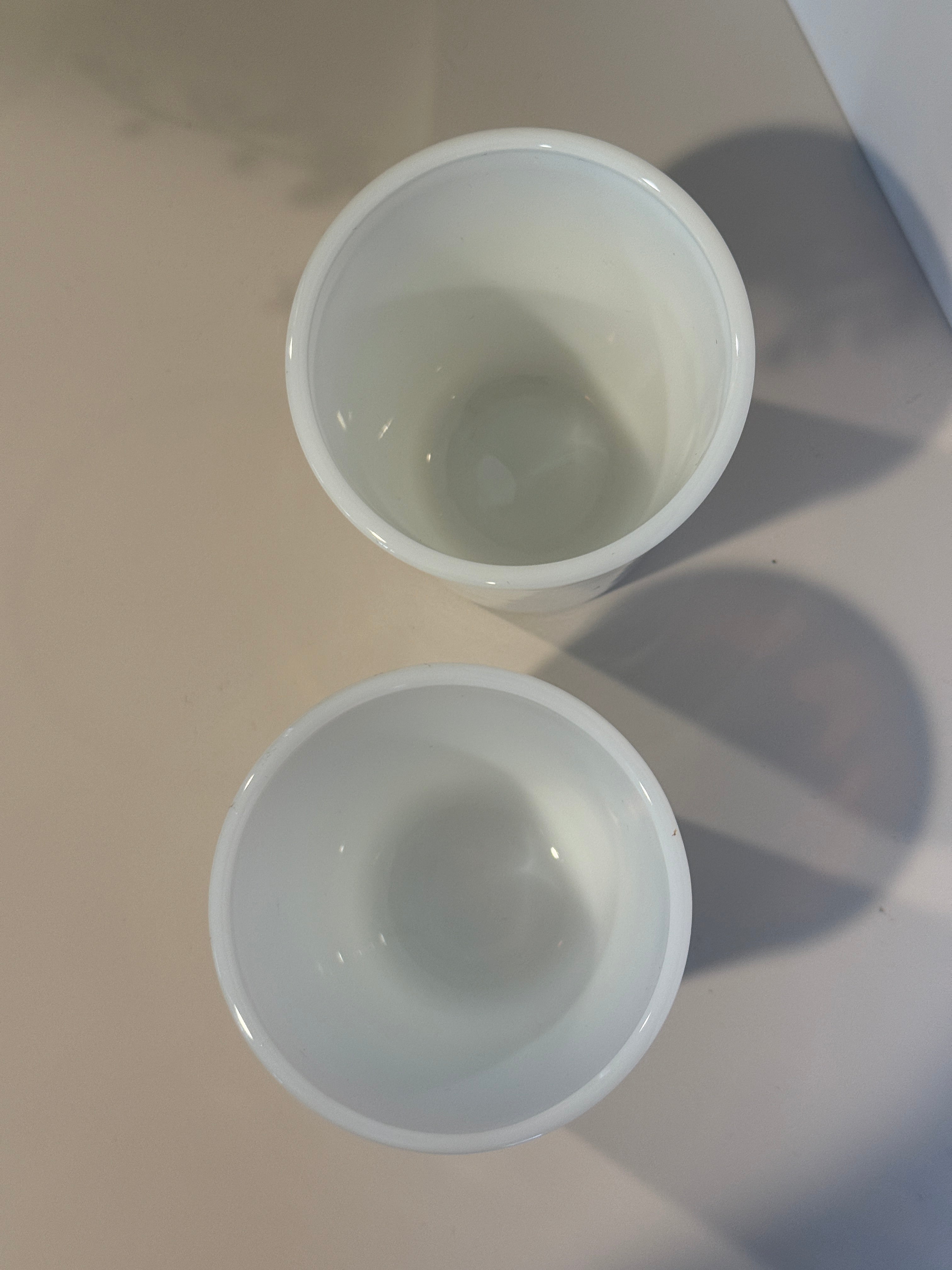 Set of 2 Vintage Hazel Atlas Opalescent Milk Glass Tumblers – 3.5 Inch