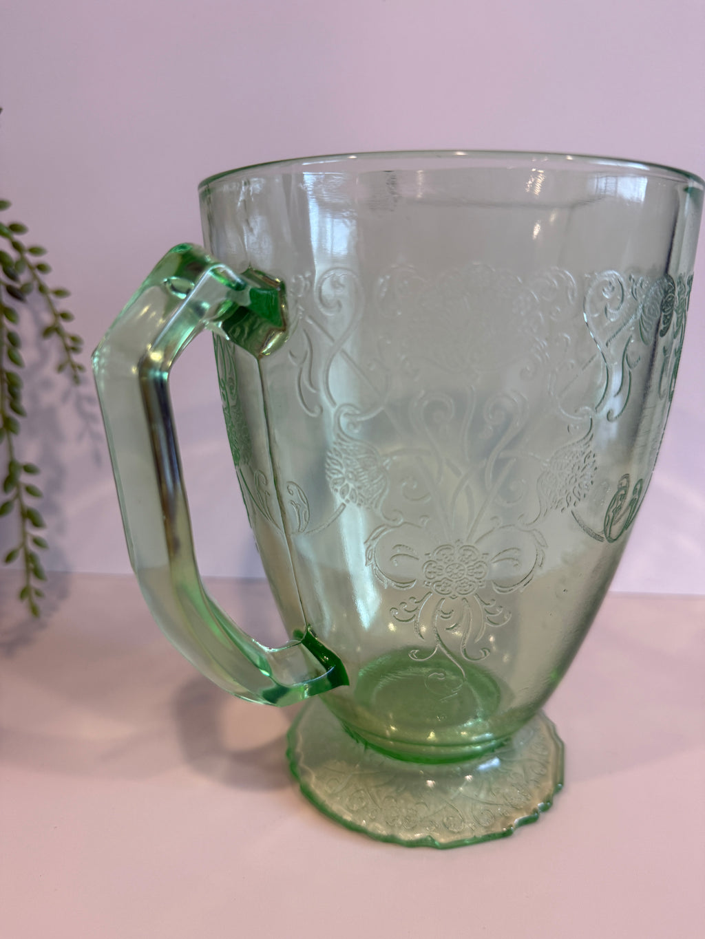 Hazel Atlas Green Depression Glass – Florentine No. 1 (Poppy) Pitcher & Juice Glasses- Sold Separately
