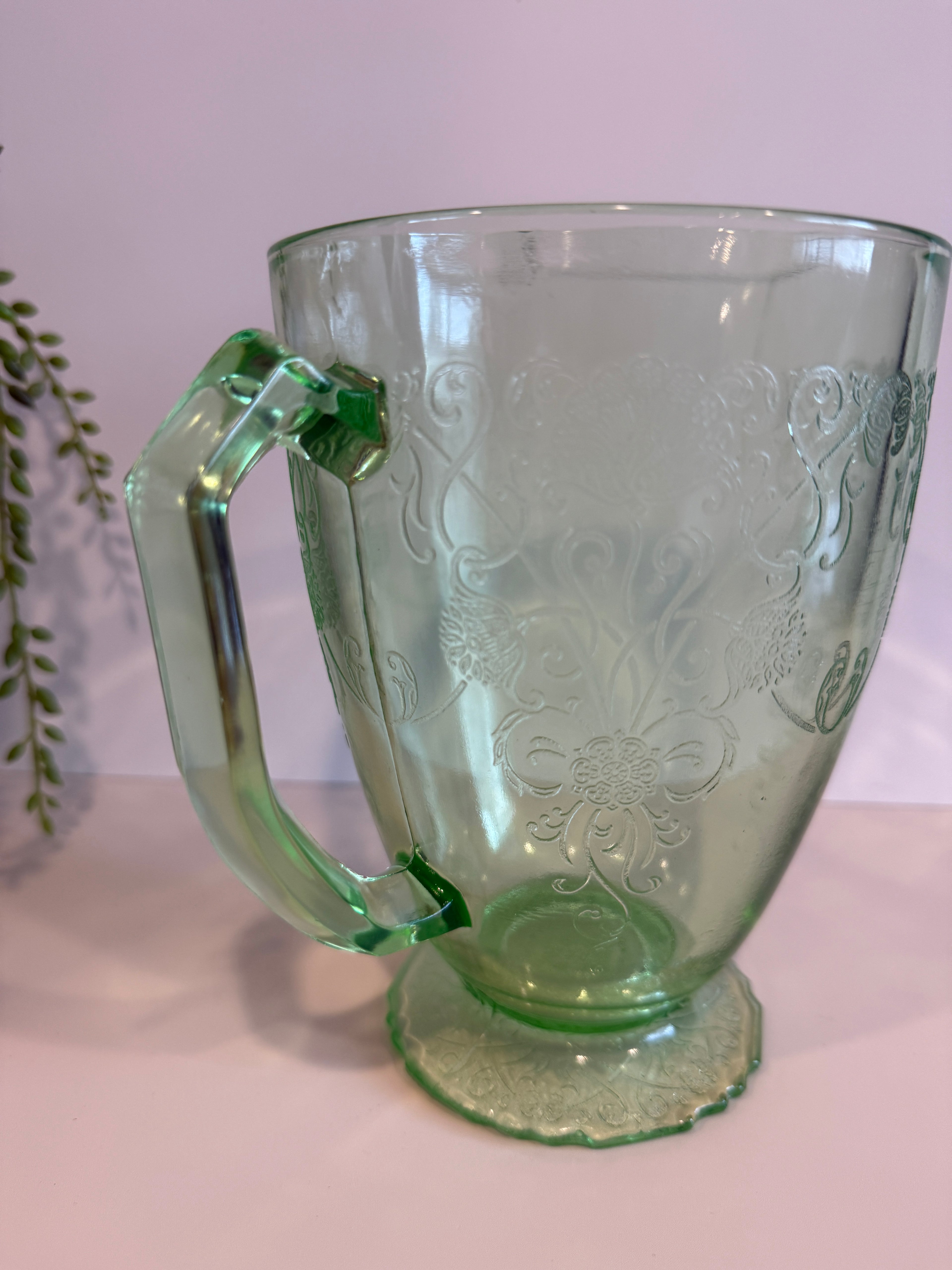 Hazel Atlas Green Depression Glass – Florentine No. 1 (Poppy) Pitcher & Juice Glasses- Sold Separately