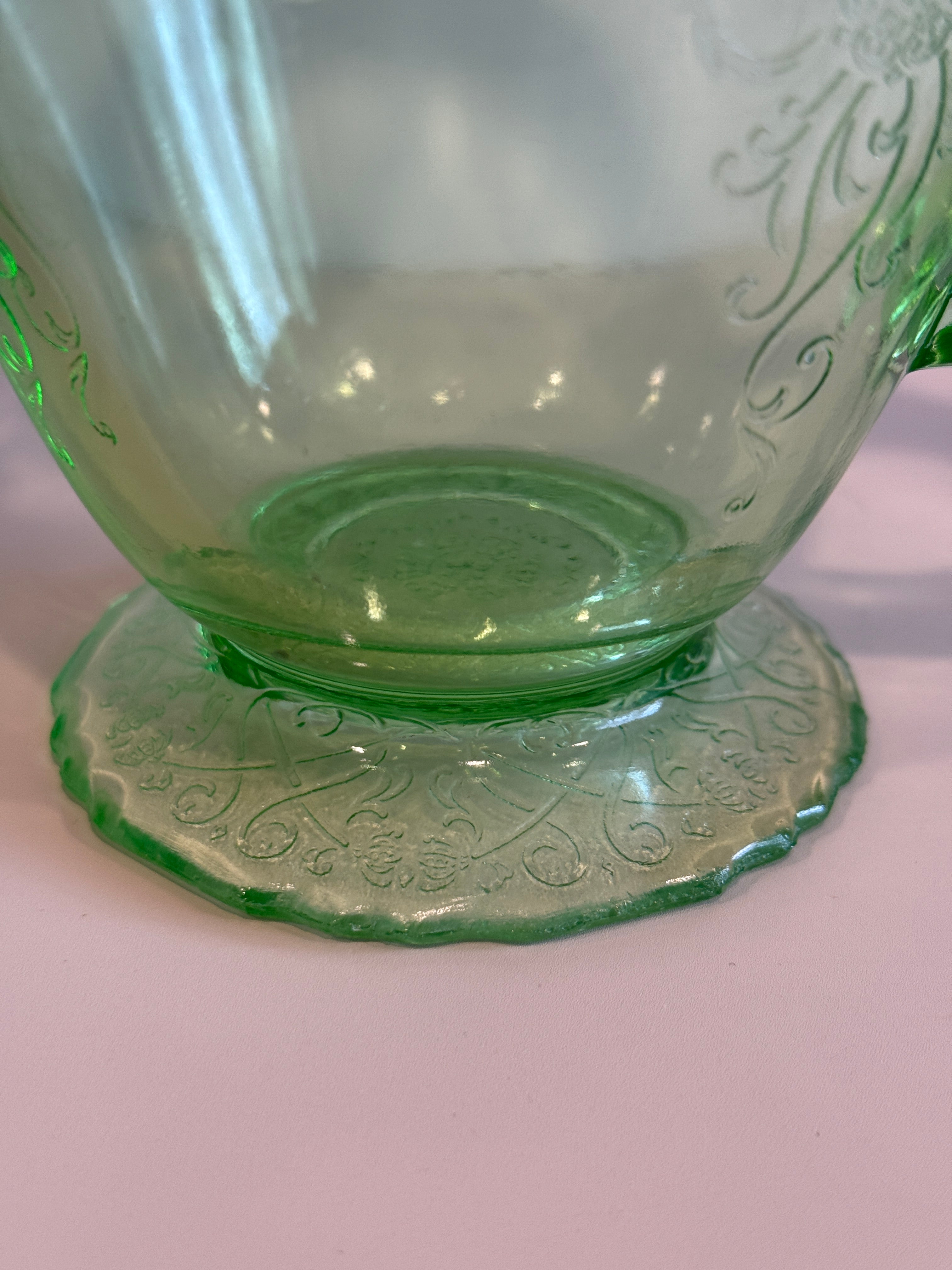 Hazel Atlas Green Depression Glass – Florentine No. 1 (Poppy) Pitcher & Juice Glasses- Sold Separately