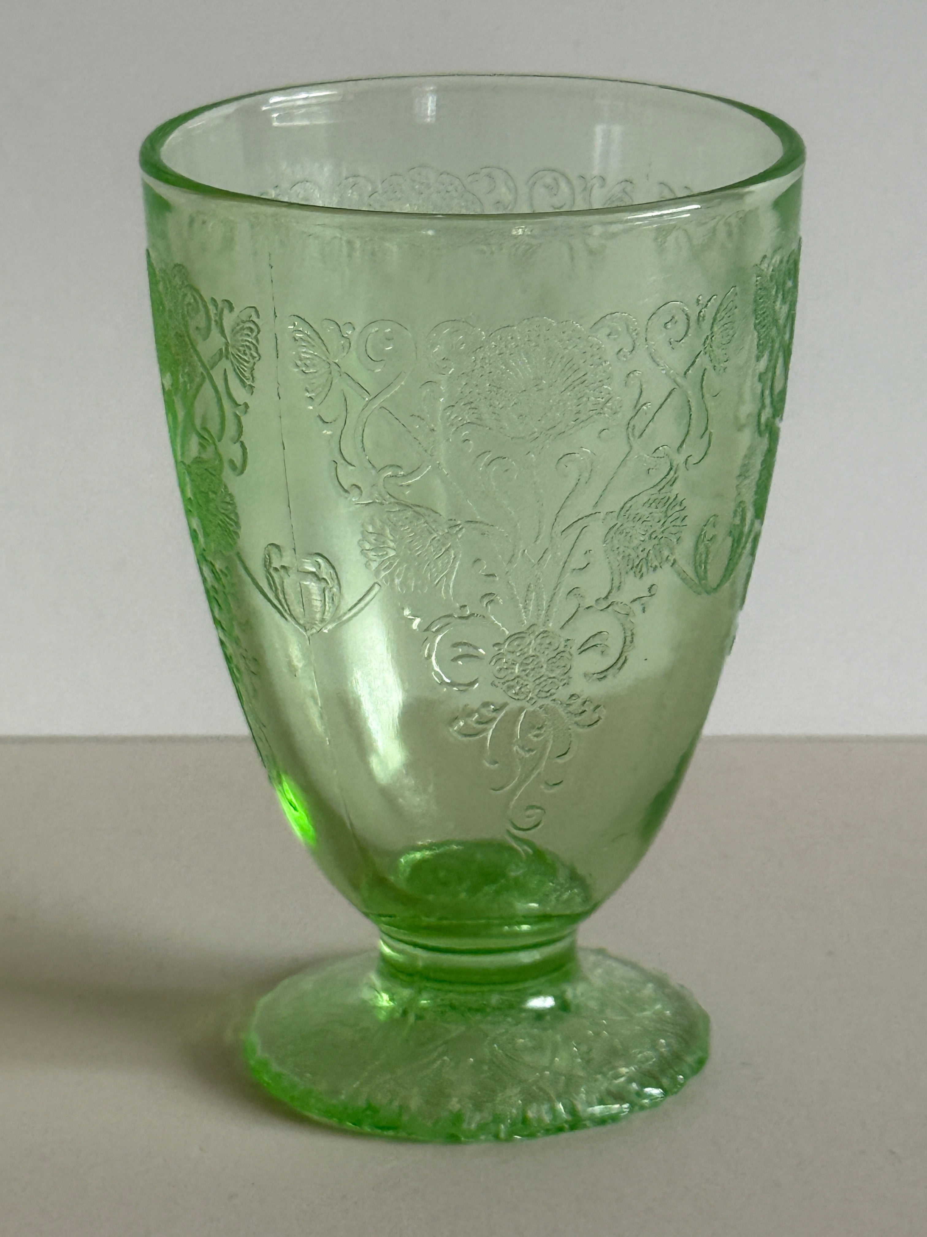 Hazel Atlas Green Depression Glass – Florentine No. 1 (Poppy) Pitcher & Juice Glasses- Sold Separately