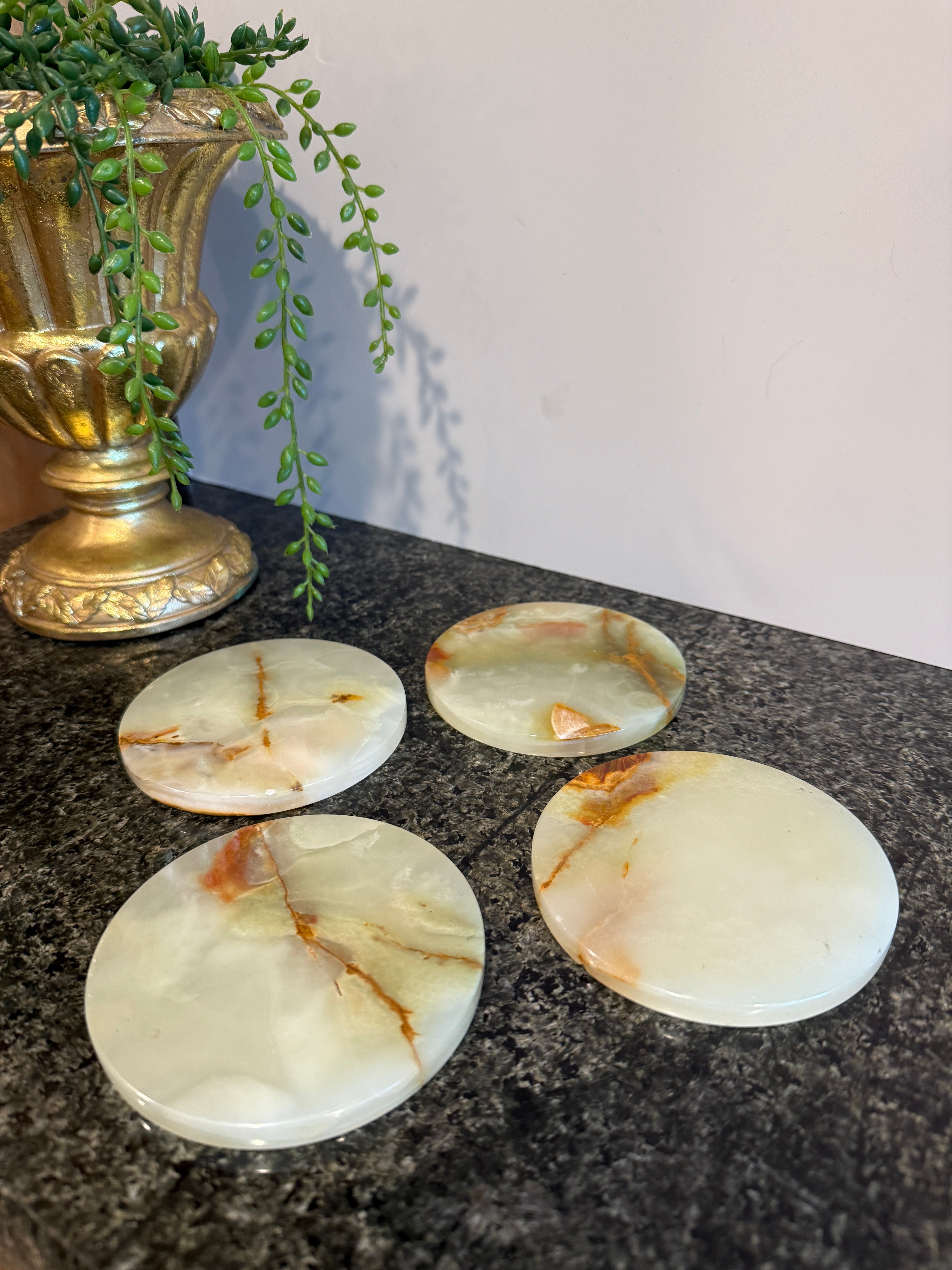 Set of 4 Green Agate Stone Coasters – Made in Italy for Gump’s