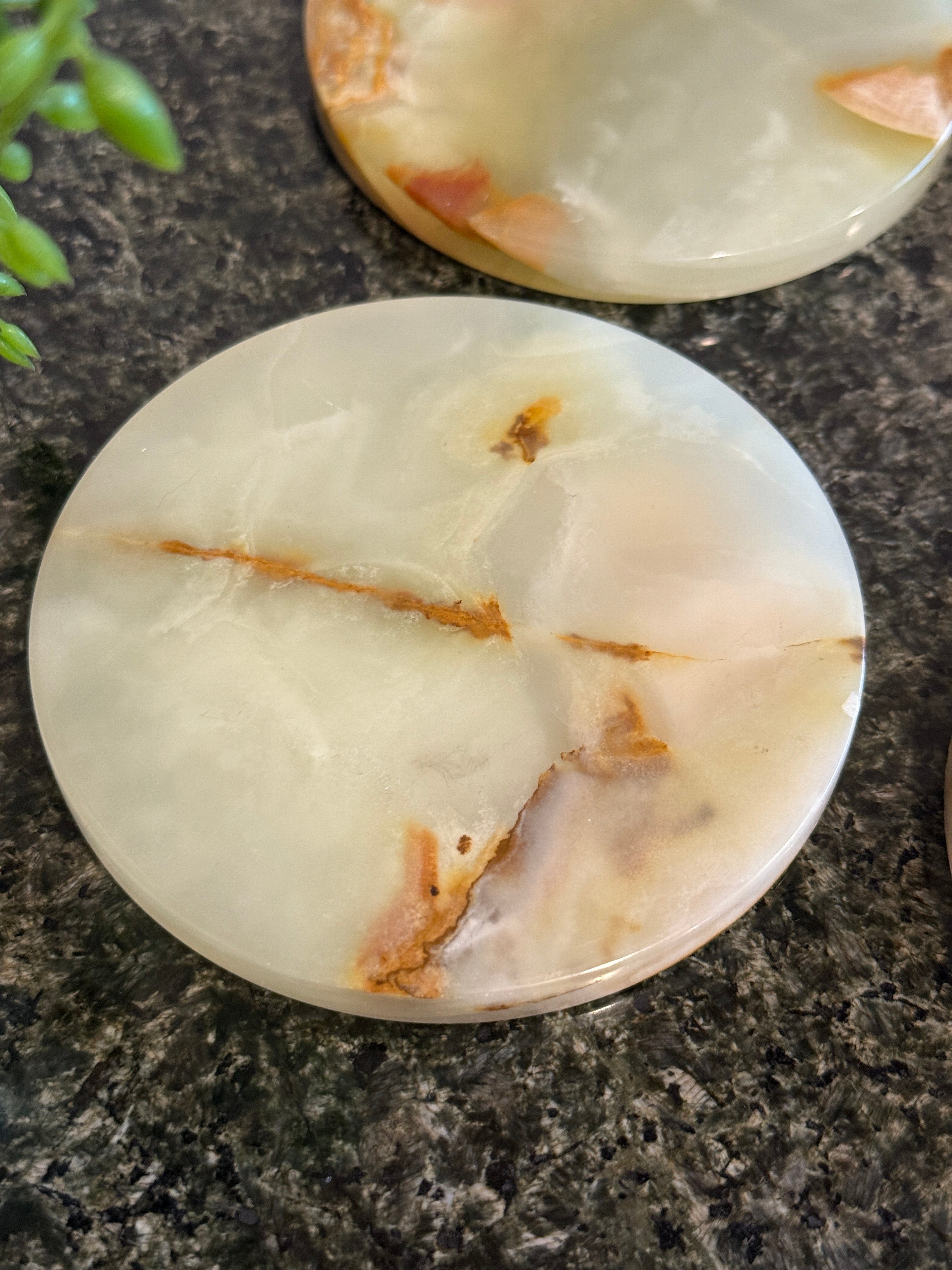 Set of 4 Green Agate Stone Coasters – Made in Italy for Gump’s