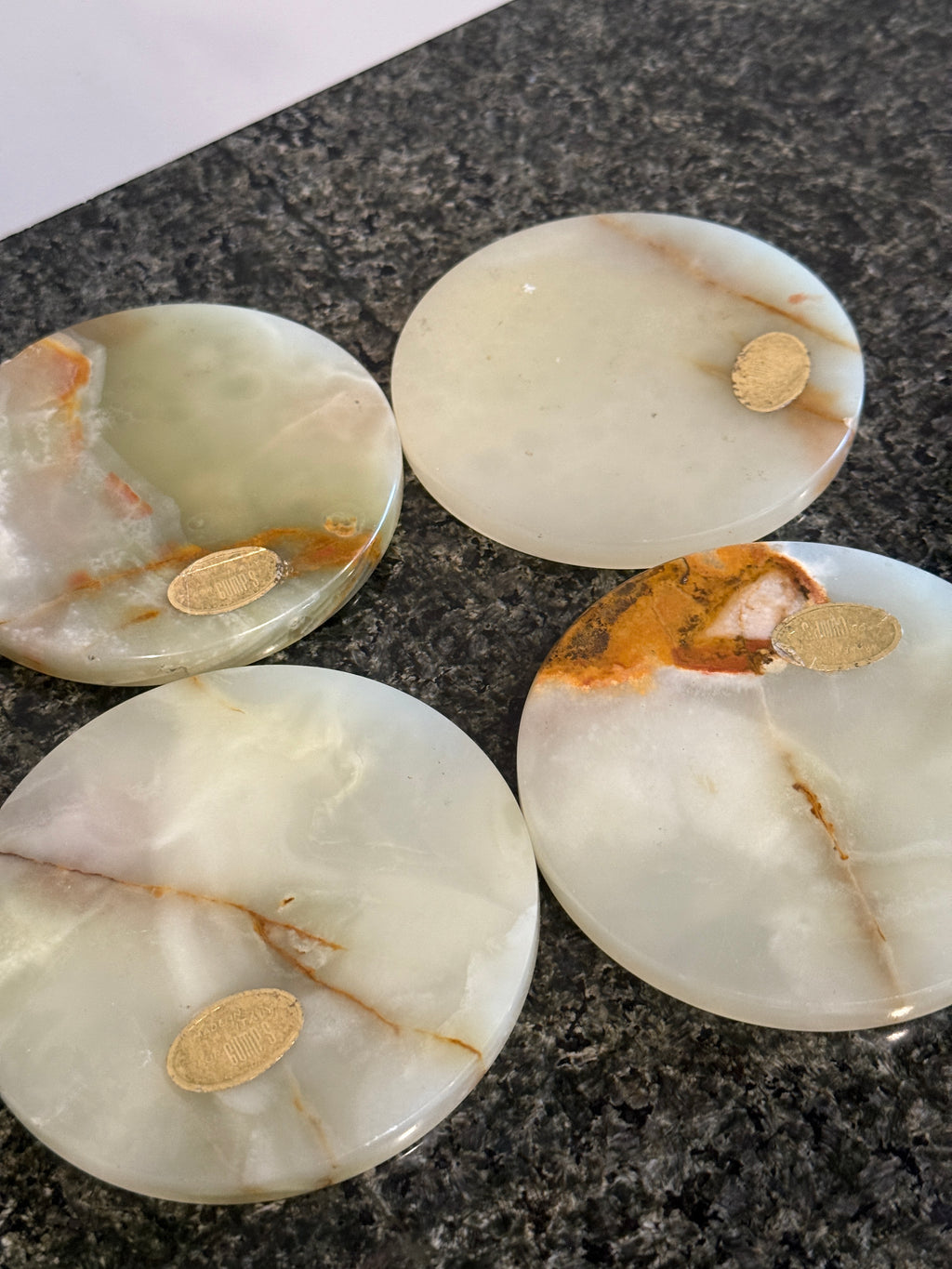 Set of 4 Green Agate Stone Coasters – Made in Italy for Gump’s