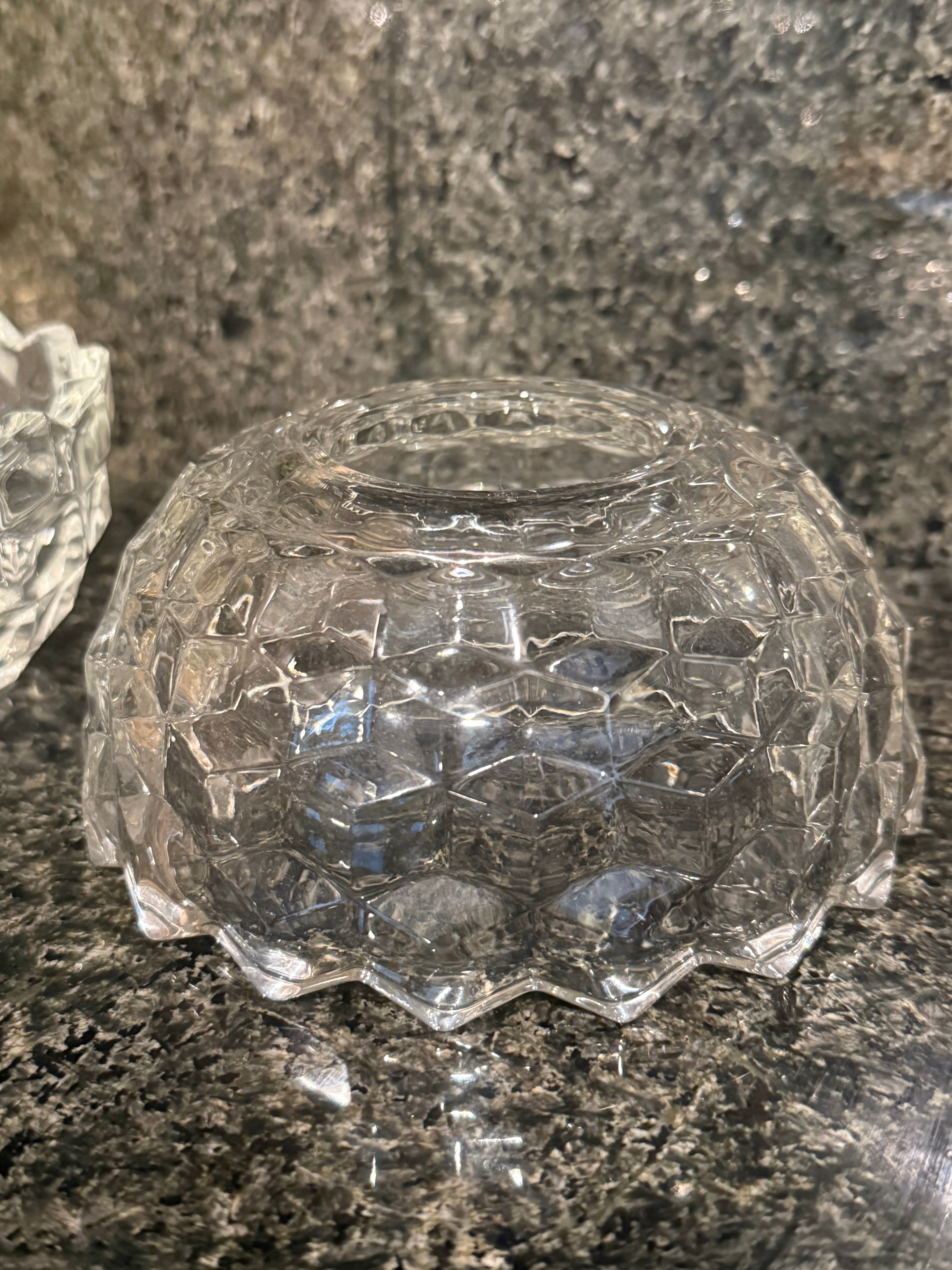 Vintage Fostoria American Clear Glass Fairy Lamp | Cubist Pattern, 1940s–1950s