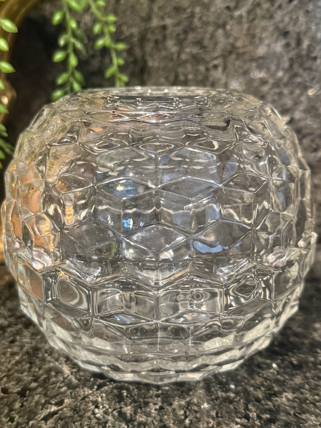 Vintage Fostoria American Clear Glass Fairy Lamp | Cubist Pattern, 1940s–1950s