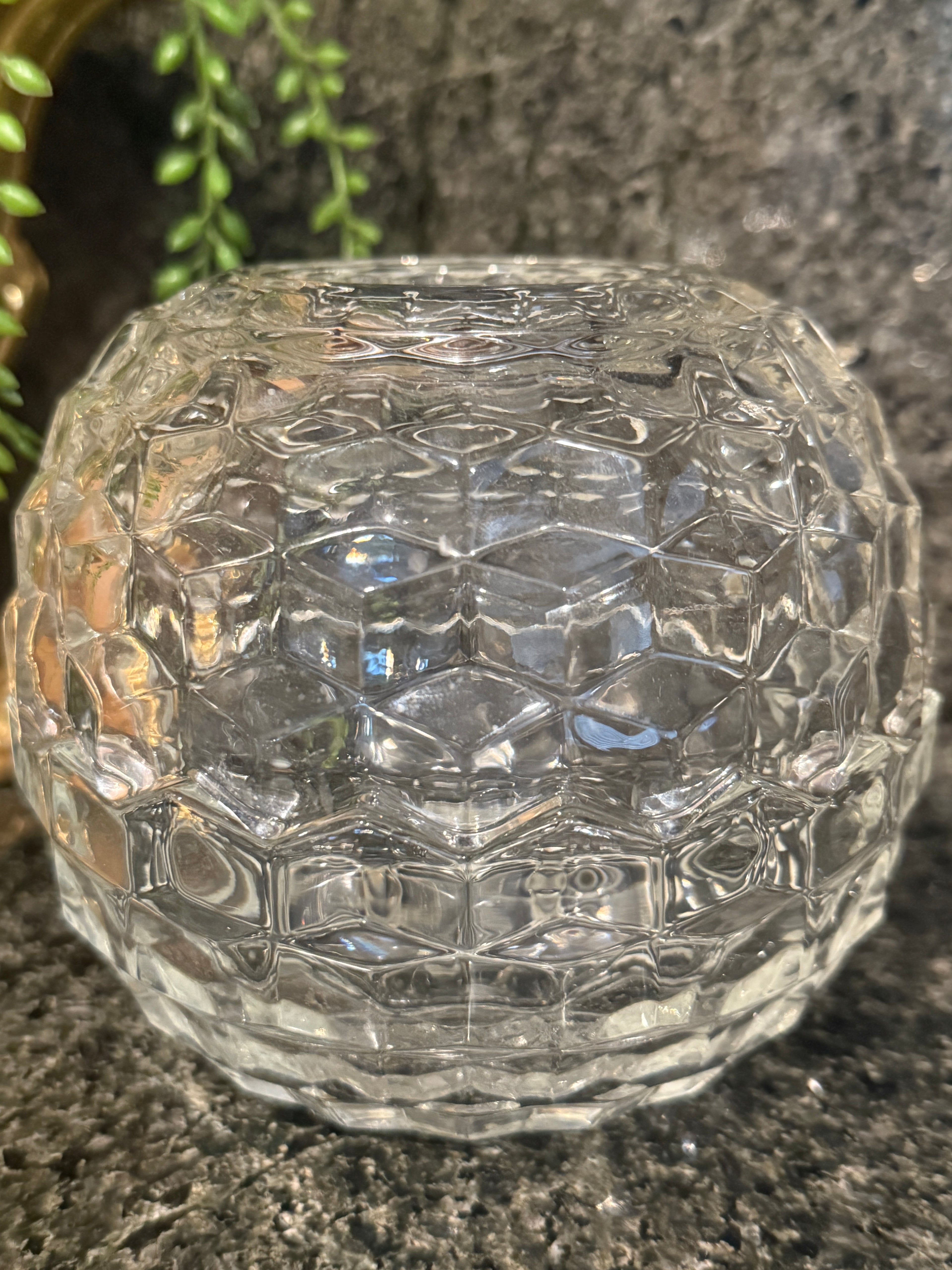 Vintage Fostoria American Clear Glass Fairy Lamp | Cubist Pattern, 1940s–1950s