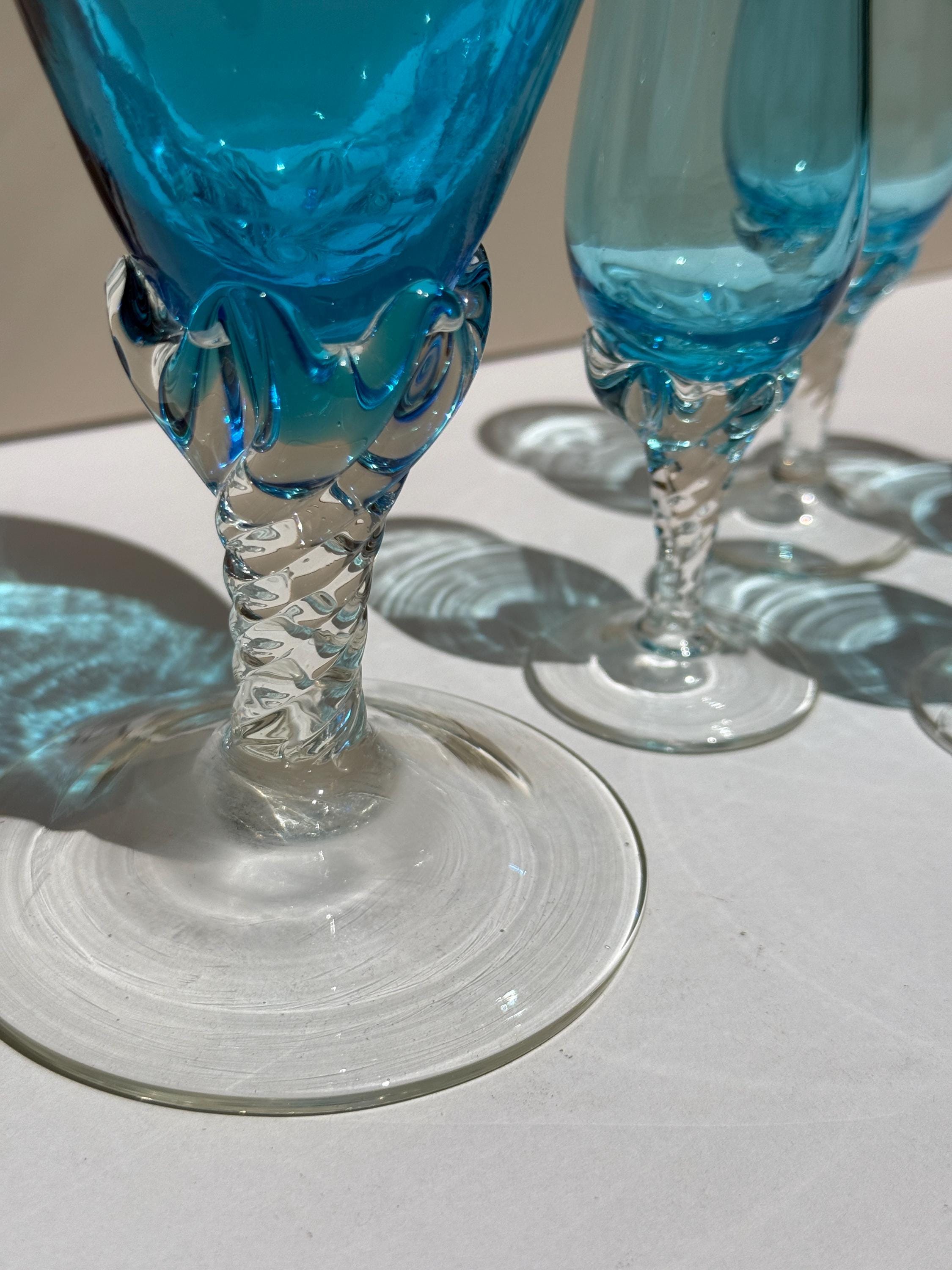 Vintage Blue Empoli Genie Decanter & Glasses Set – Swirl Design – Made in Italy