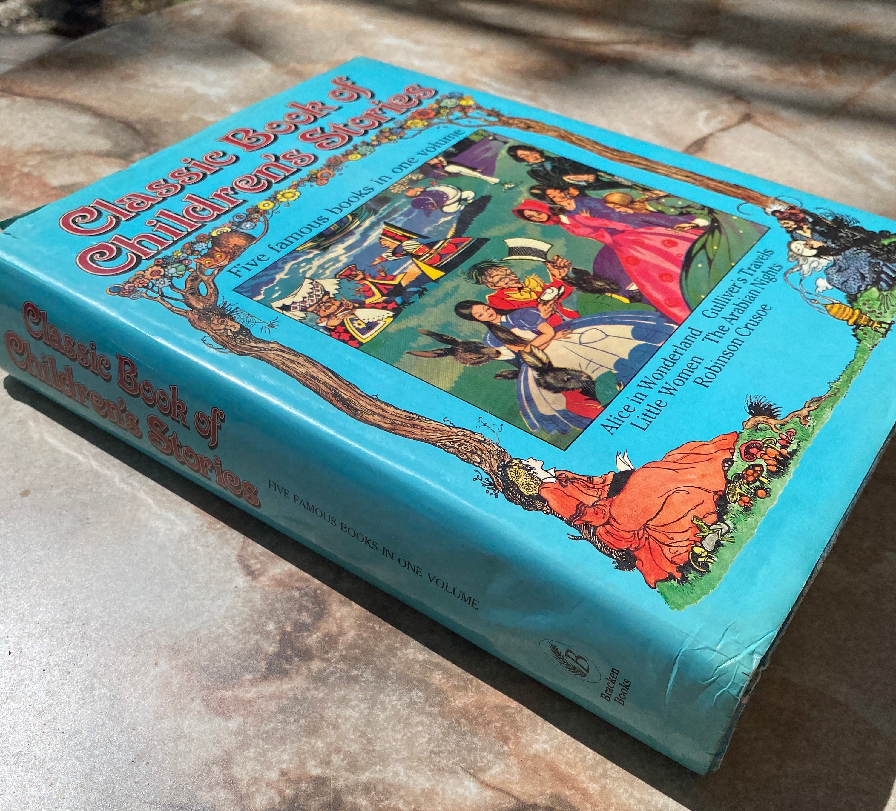 Vintage 1986 Classic Children's Stories - 5 Books in 1- Alice, Gulliver, Crusoe, Little Woman, Arabian Nights- printed in Hungary