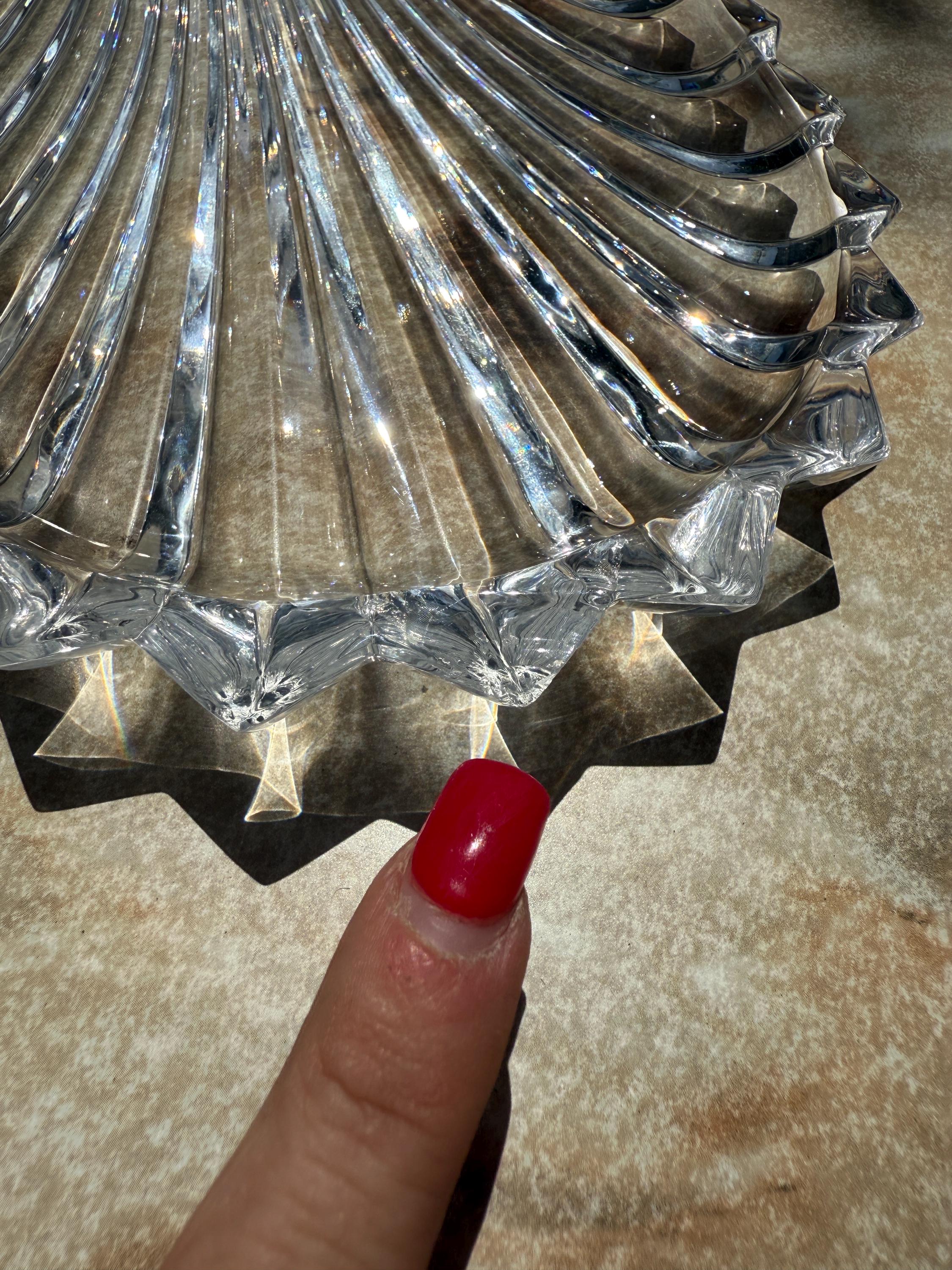 Villeroy & Boch Germany Crystal Sandwich Platter | 14” Long Ribbed Fan Design | Vintage Heavyweight Serving Tray