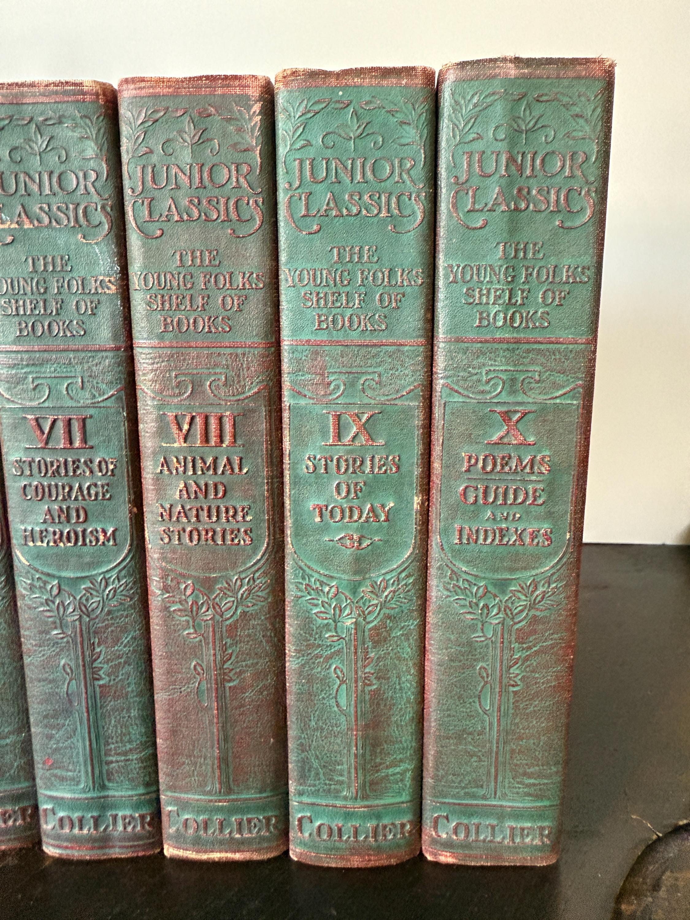 Vintage 1918 Junior Classics Book Set | 8 Volumes | The Young Folks Shelf of Books | Second Edition by P.F. Collier | Embossed Covers