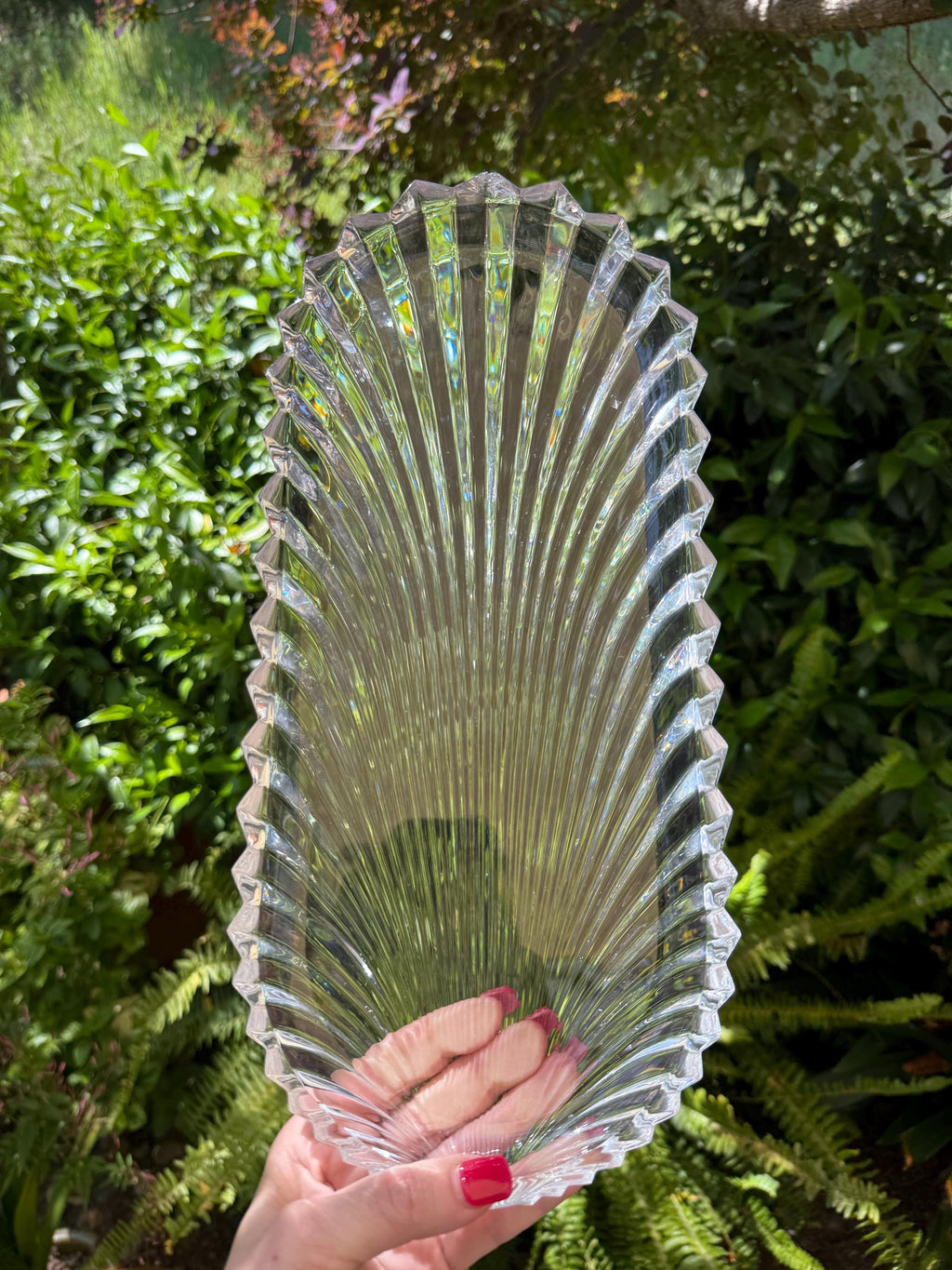 Villeroy & Boch Germany Crystal Sandwich Platter | 14” Long Ribbed Fan Design | Vintage Heavyweight Serving Tray