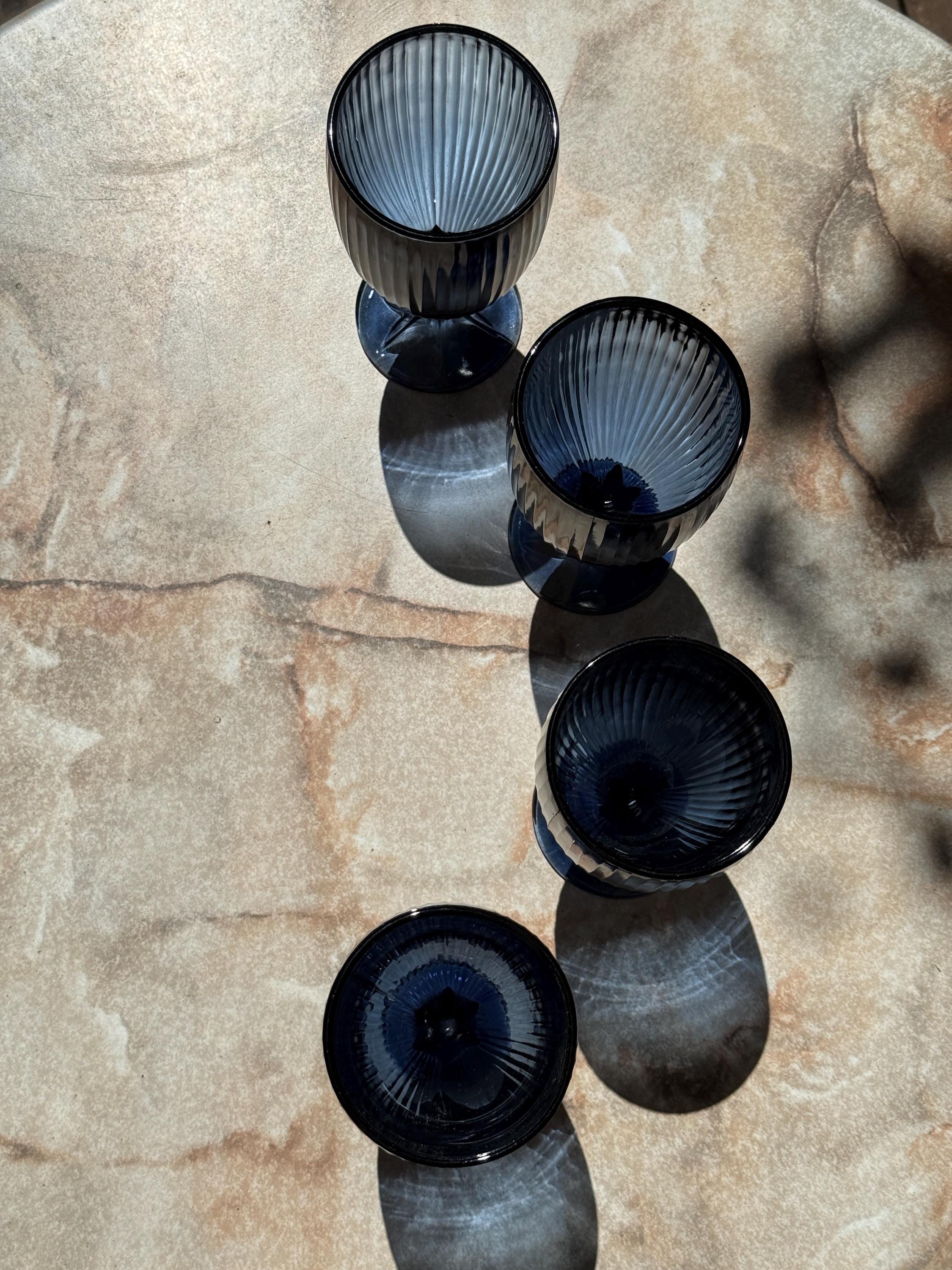 Vintage Fostoria Monet Dark Blue Goblets – Set of 4