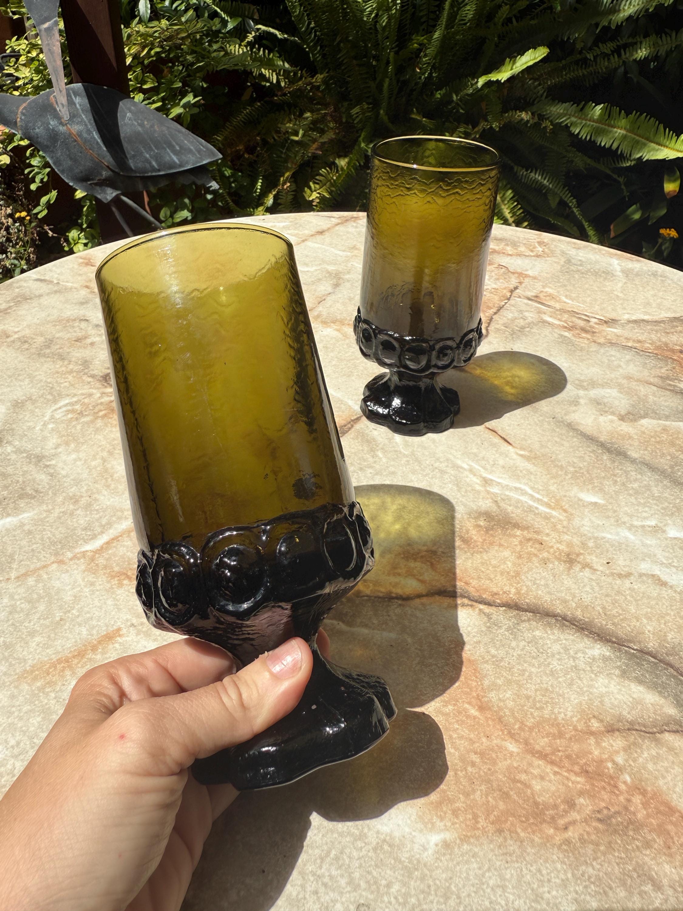 Vintage Tiffin Madeira Green Iced Tea Goblets – Pair of Textured Glass Mid Century Barware
