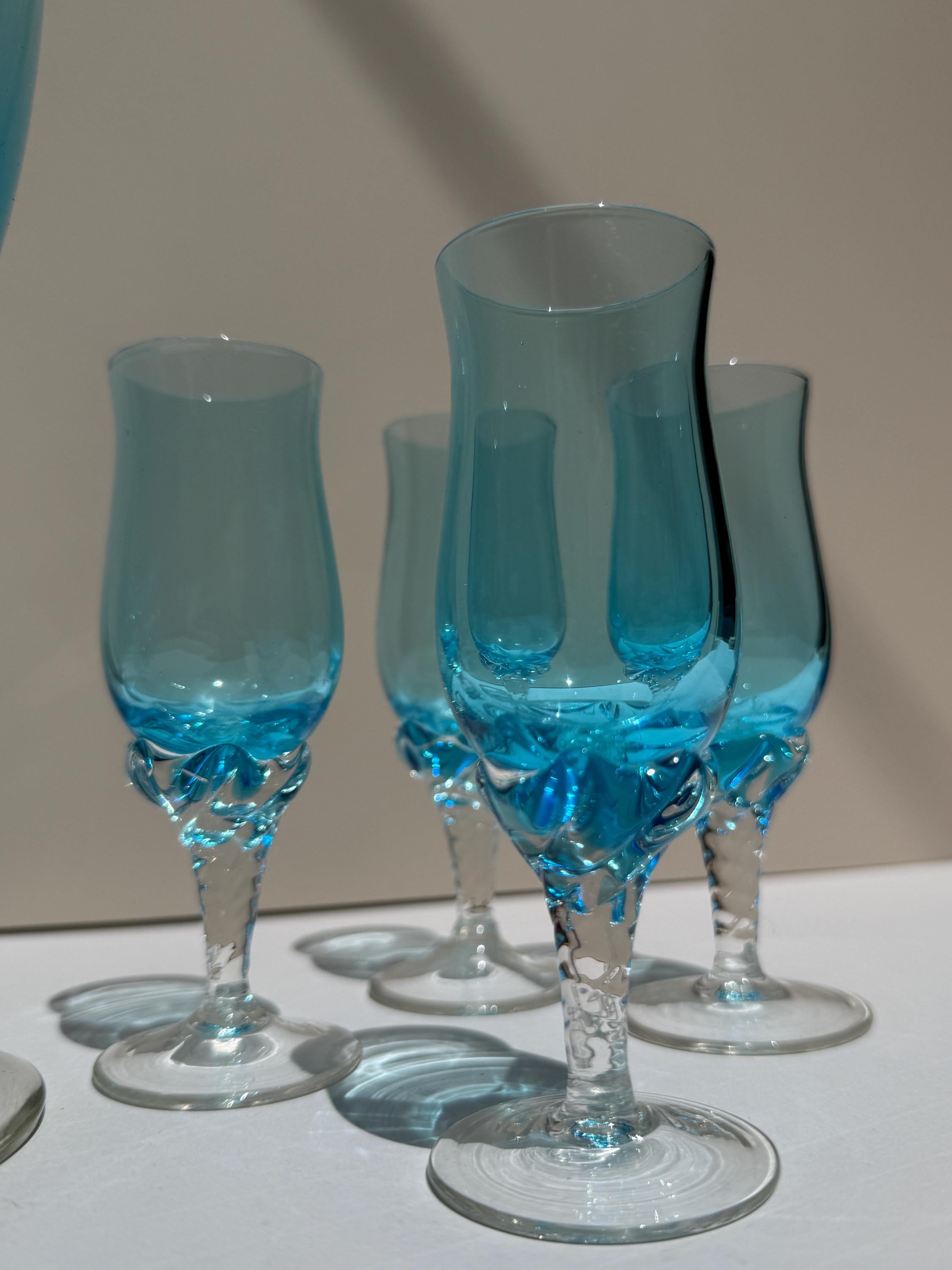 Vintage Blue Empoli Genie Decanter & Glasses Set – Swirl Design – Made in Italy