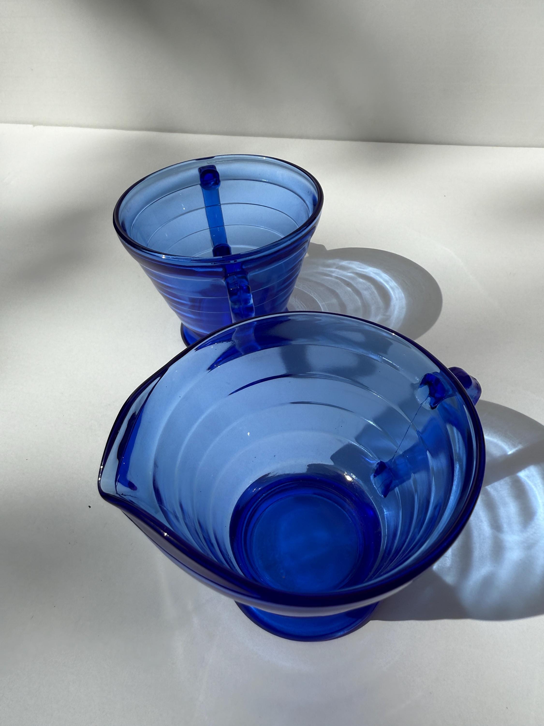 Vintage Hazel Atlas Moderntone  Blue Glass Cream and Sugar Set – Art Deco Depression Glass – No Chips or Cracks