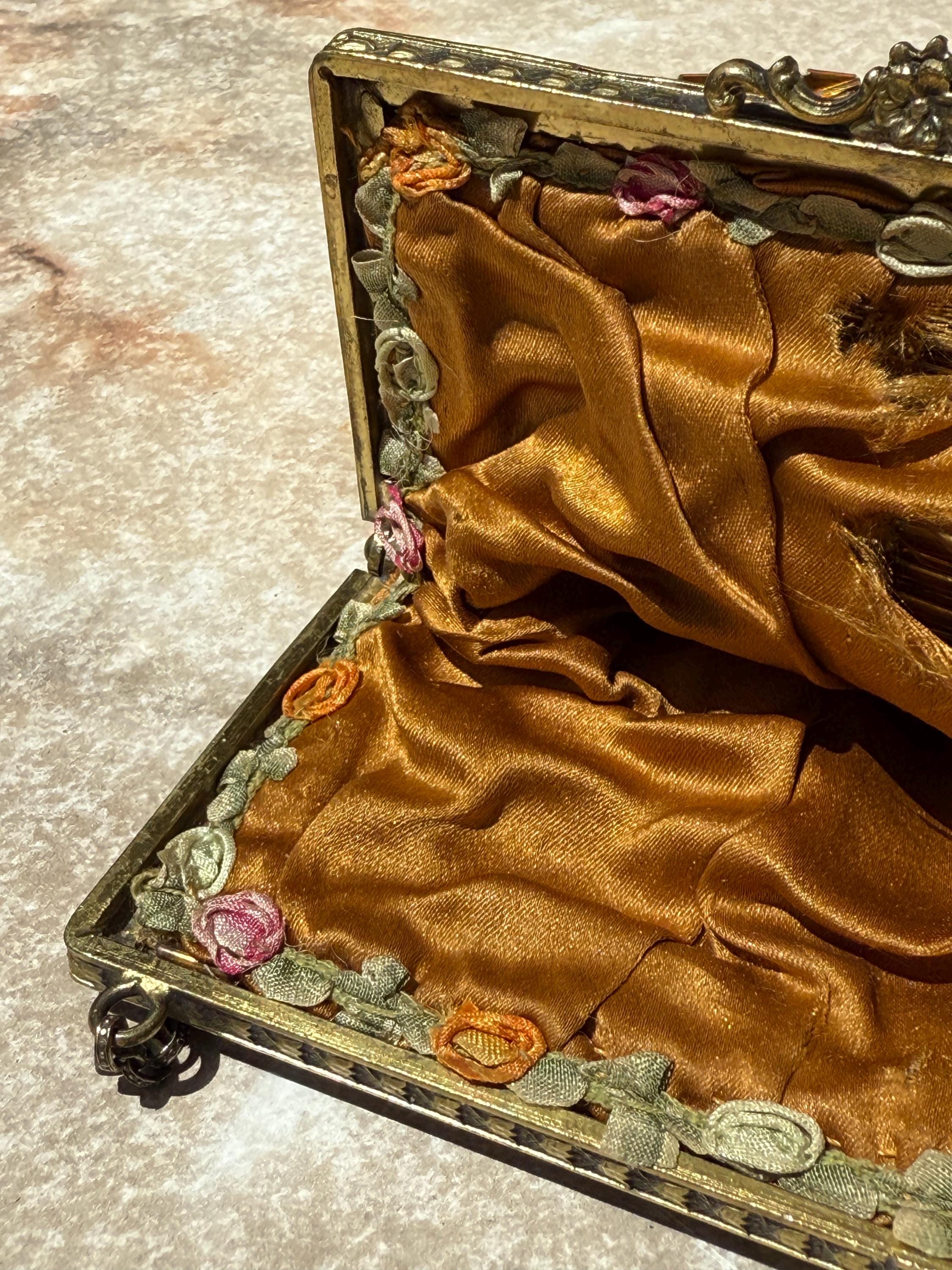 Art Deco Beaded Fringe Evening Bag with Ornate Brass Frame & Silk Interior – 1920s Vintage Glamour