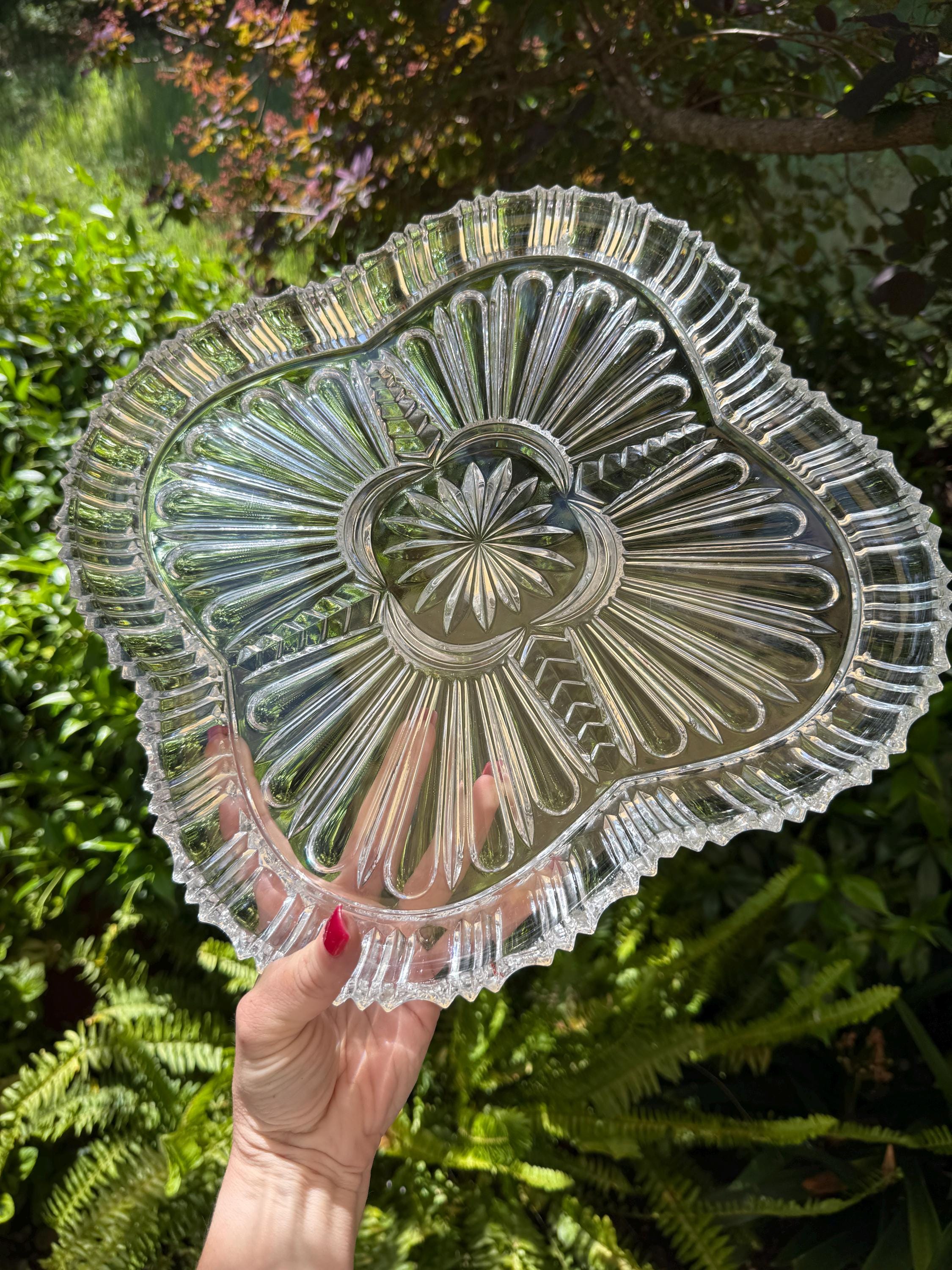 Vintage Crystal Serving Platter  | 12”-15” | Elegant Entertaining Piece | Missing Dishes