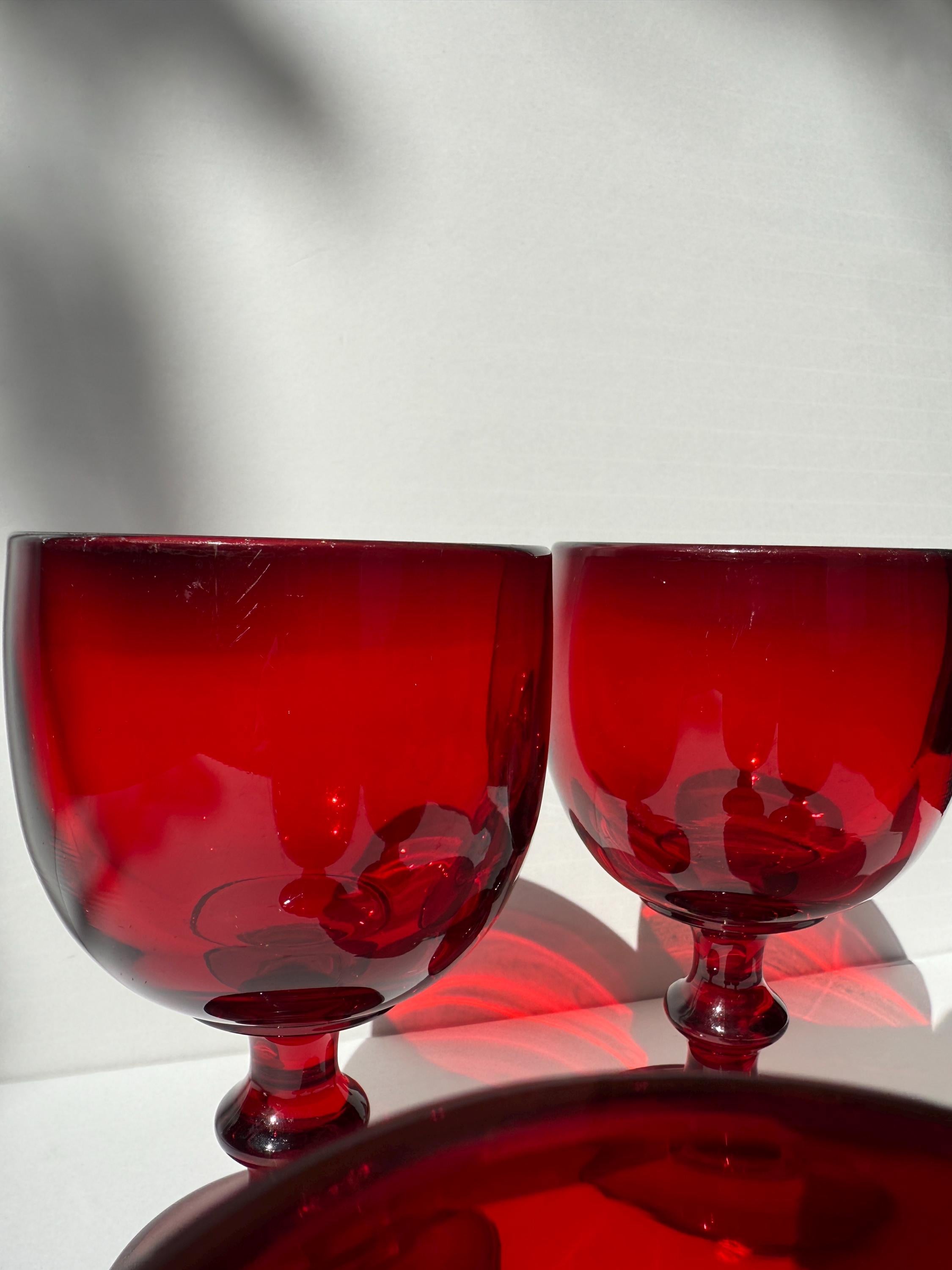 Pair of Ruby Red Hoffman House Stemmed Goblets – Imperial Glass – Choose 4oz or 8oz – Vintage Barware