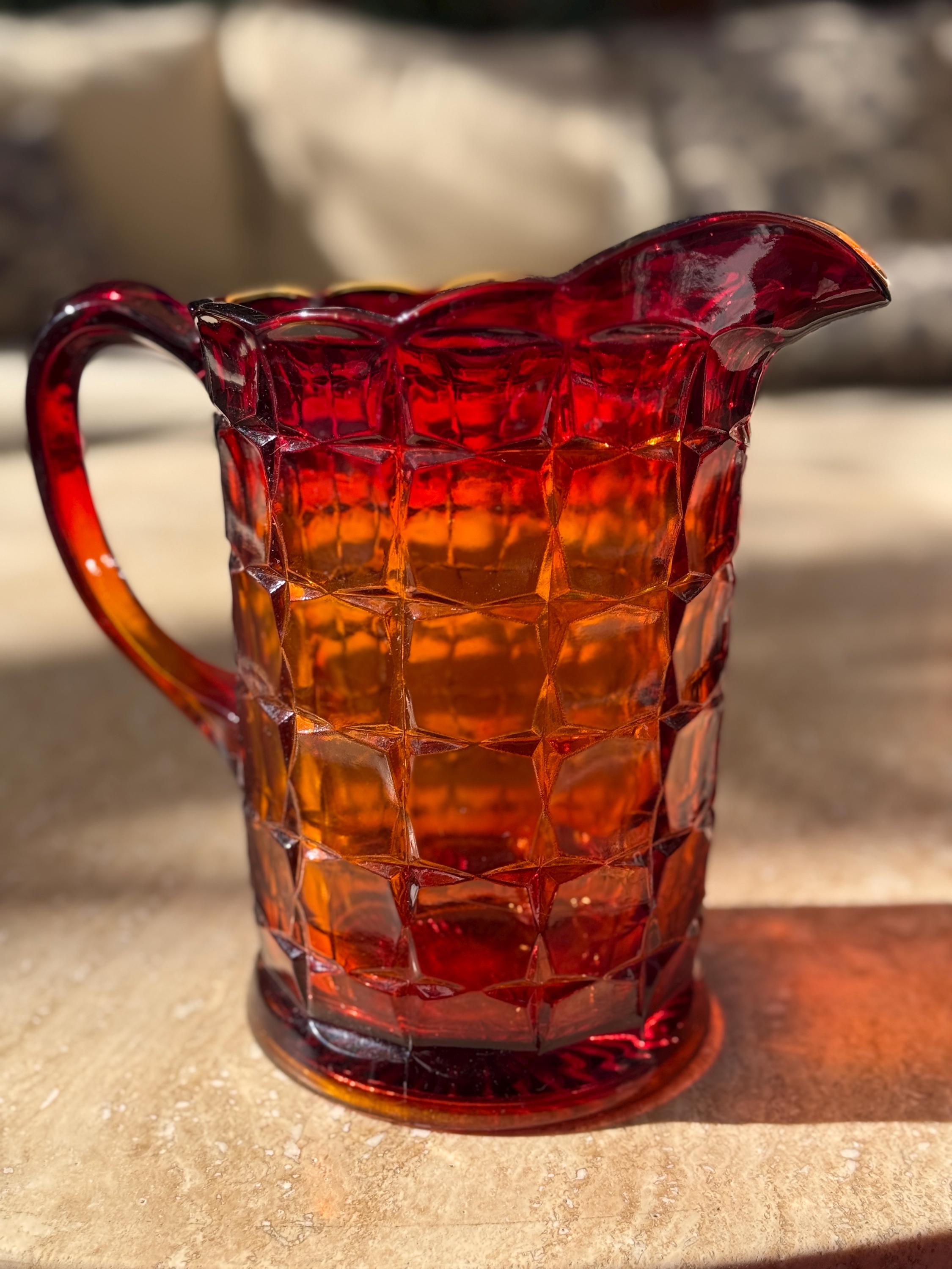 Vintage Tiara Amberina Consellation pitcher- glows under UV