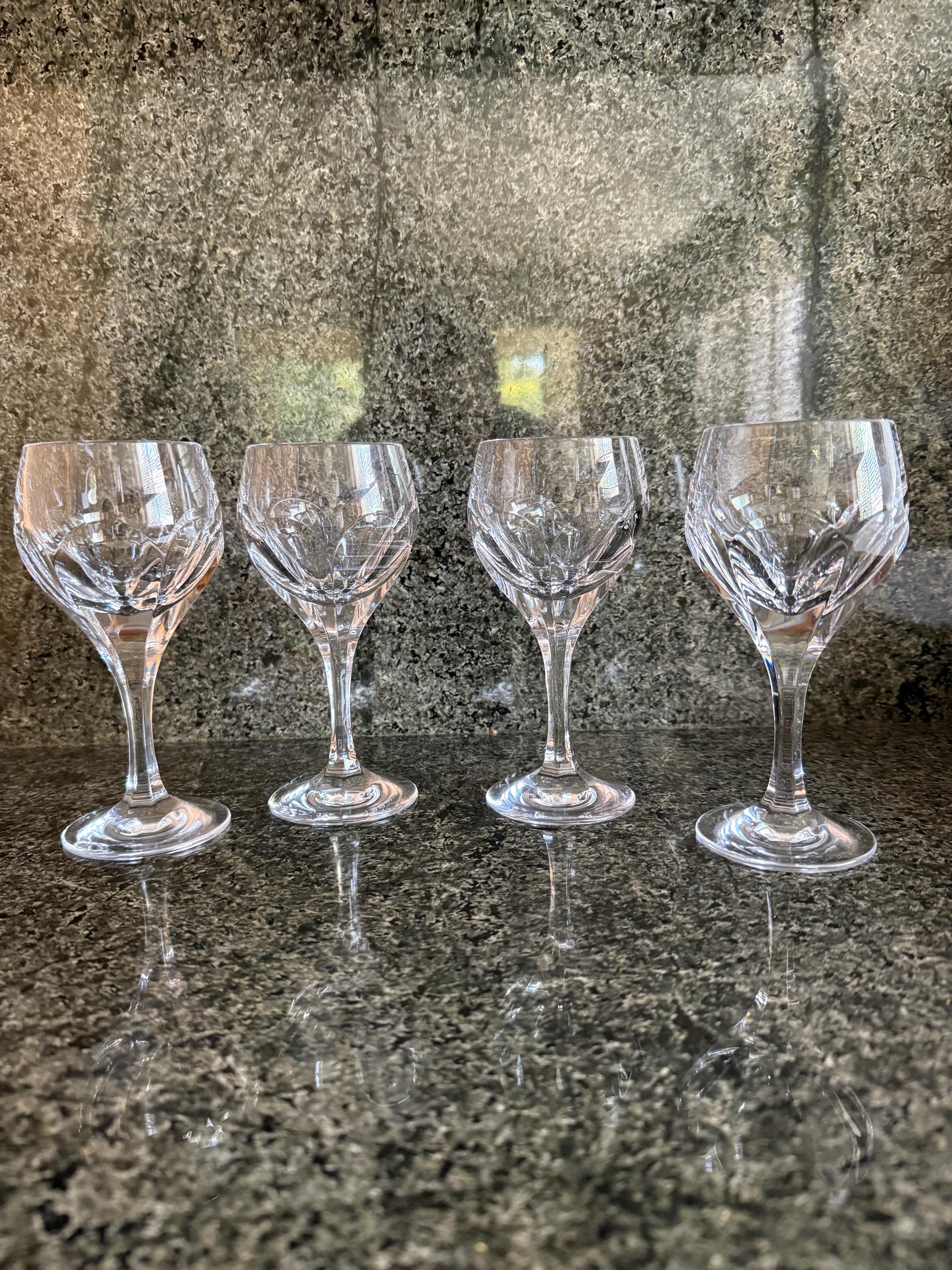 Set of 4 Gorham Crystal Sonja Glasses – 6” Tall – Cut Panel Design