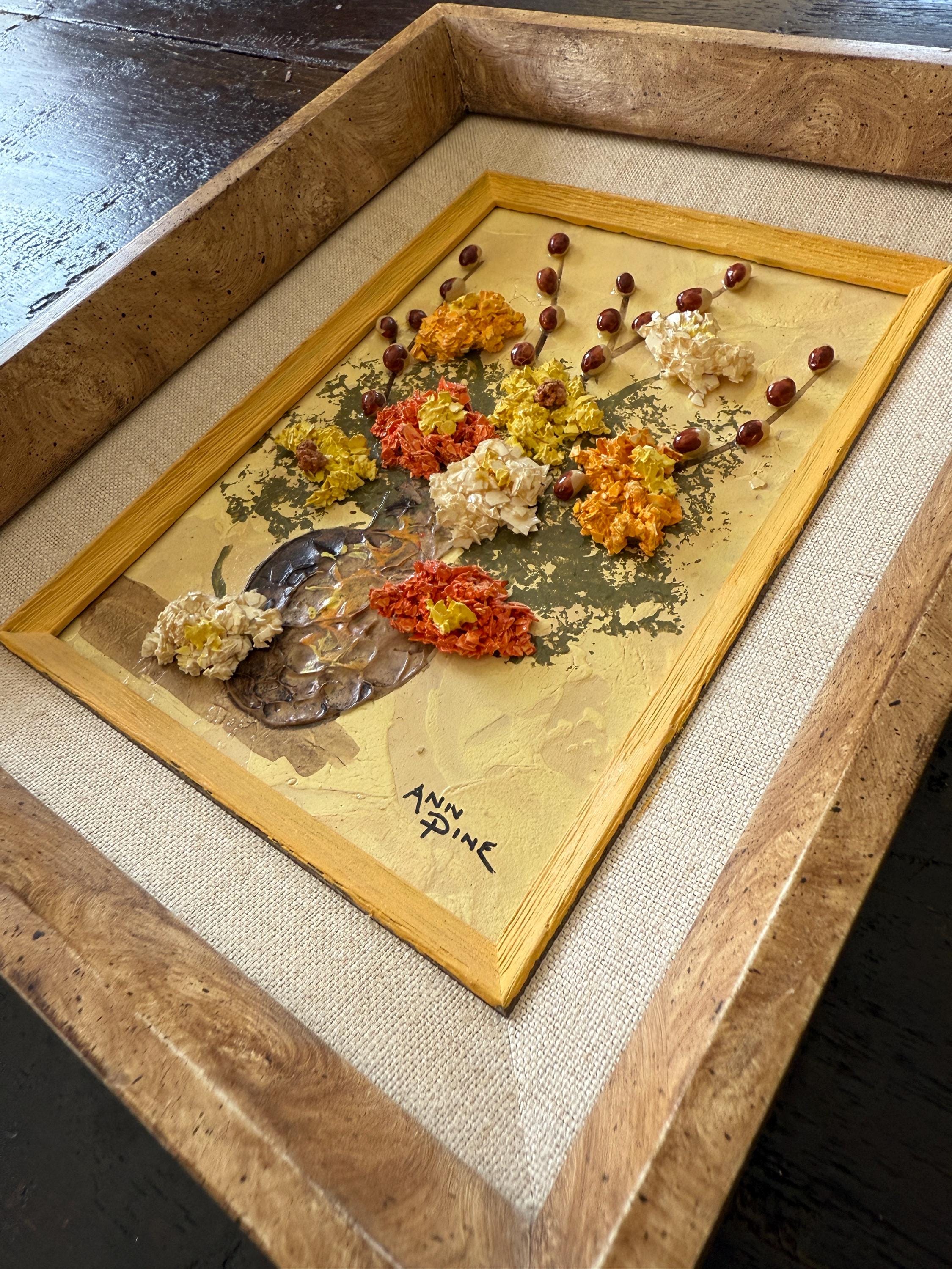Signed Original Textured Oil Painting by Ann Pine – Framed 8x10 – Floral Still Life Art