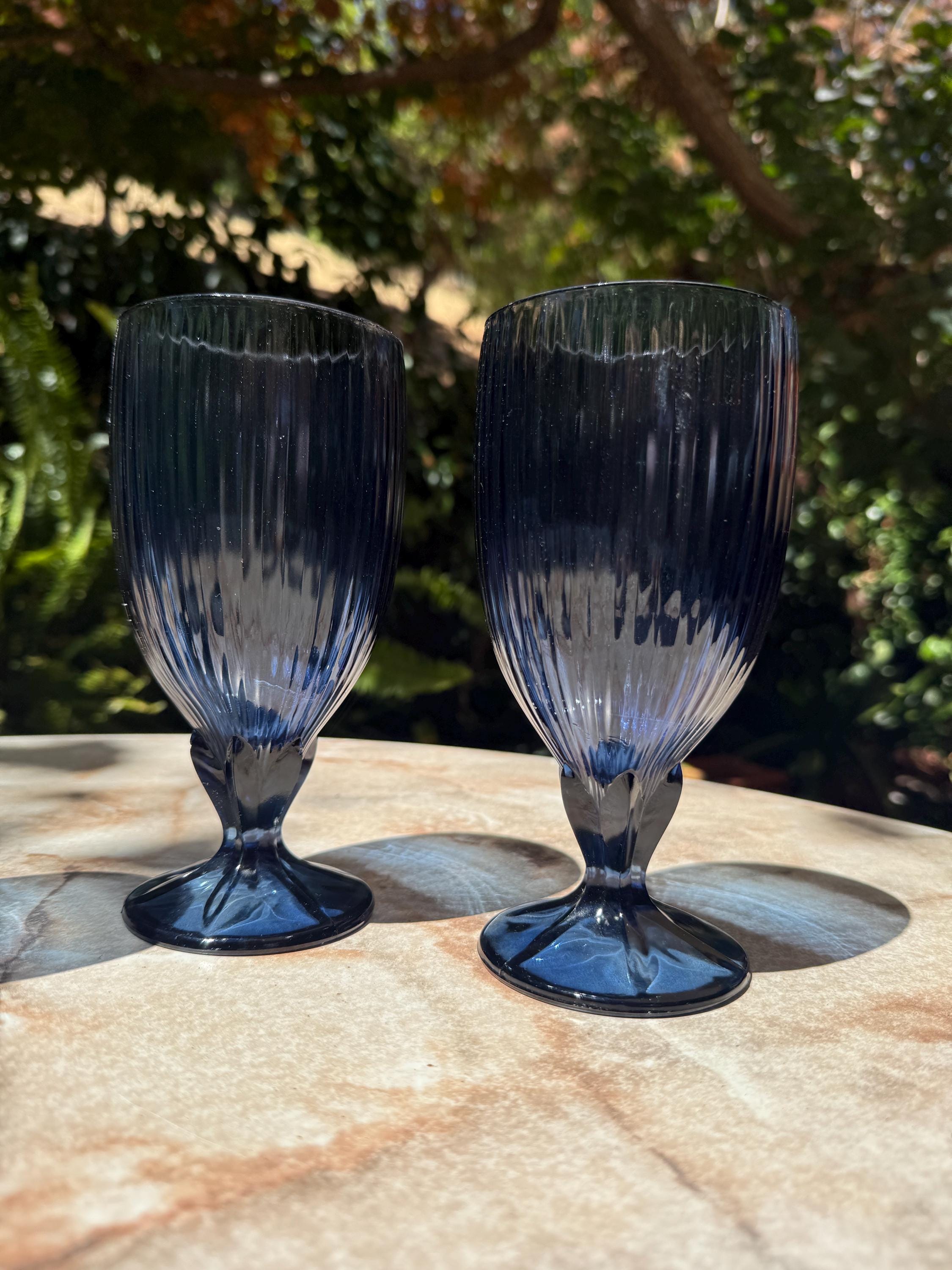 Vintage Fostoria Monet Dark Blue Goblets – Set of 4