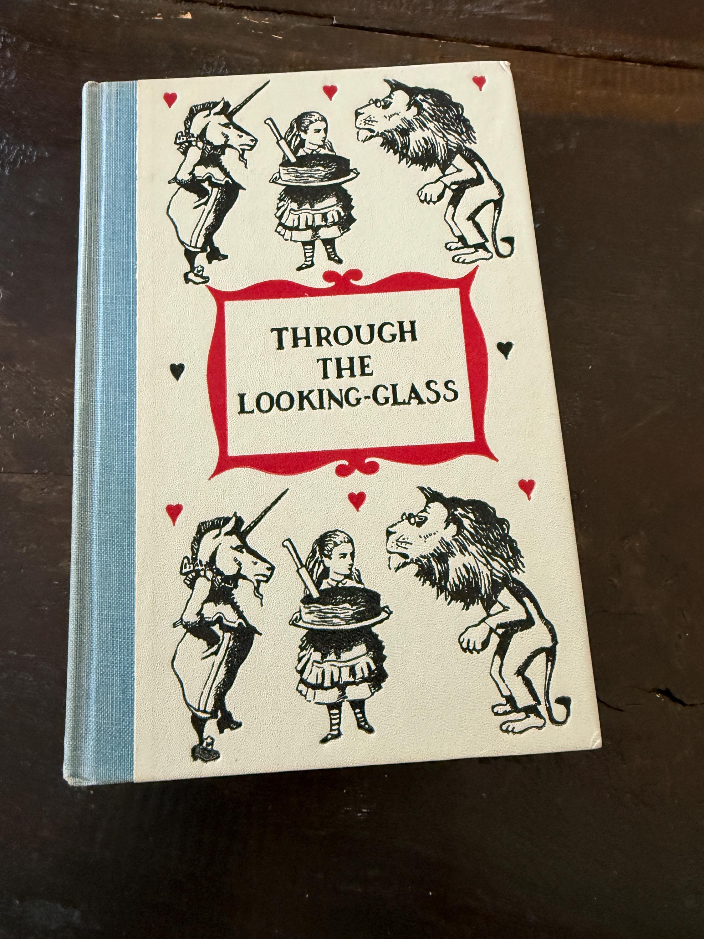 Through the Looking-Glass by Lewis Carroll – 1950s First Edition – Junior Deluxe Editions – Red Ink & Color Illustrations – Inscribed