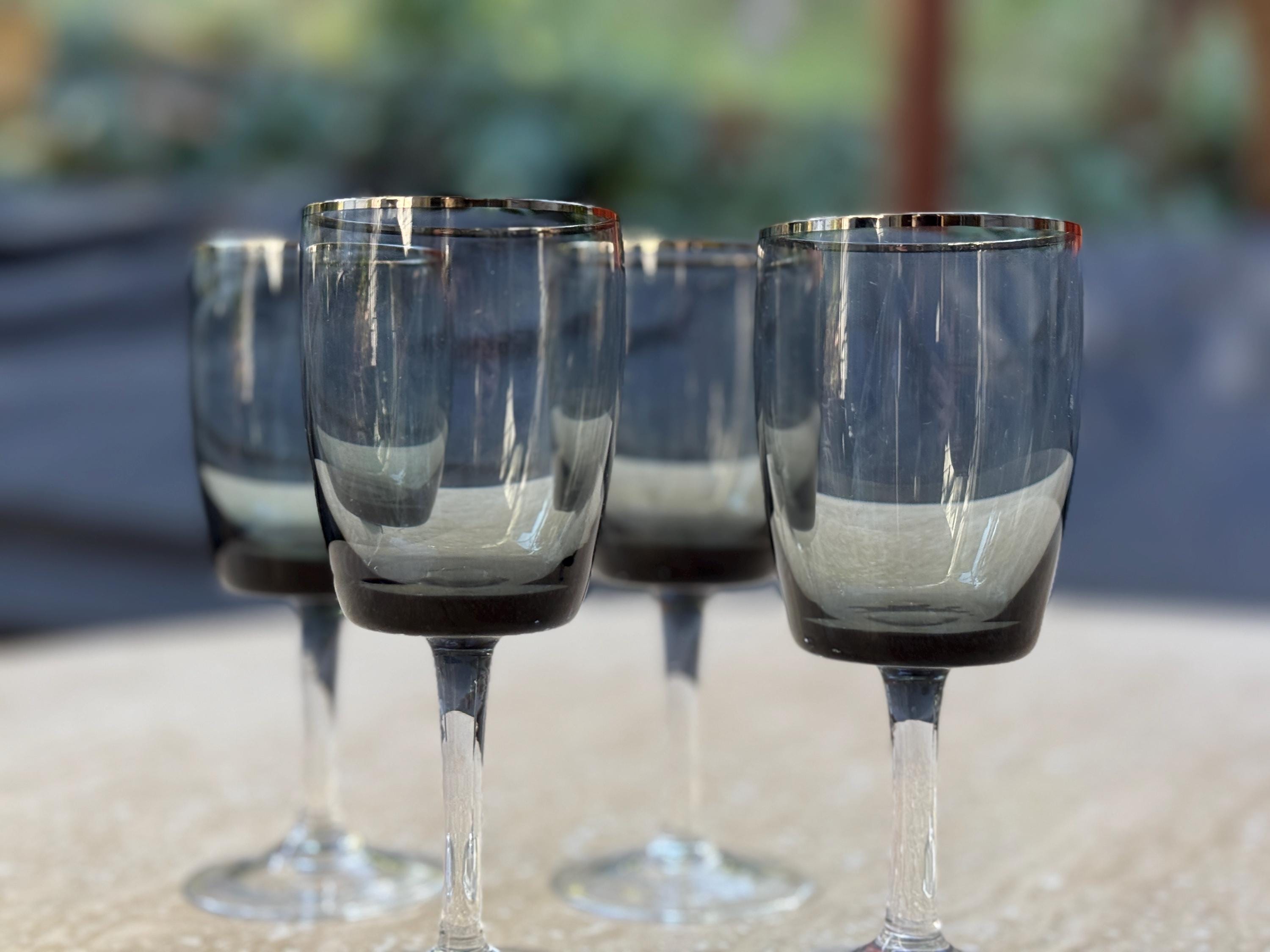 Set of 4- Gorham Crystal Midnight Mist Smoke Platinum Small Glasses