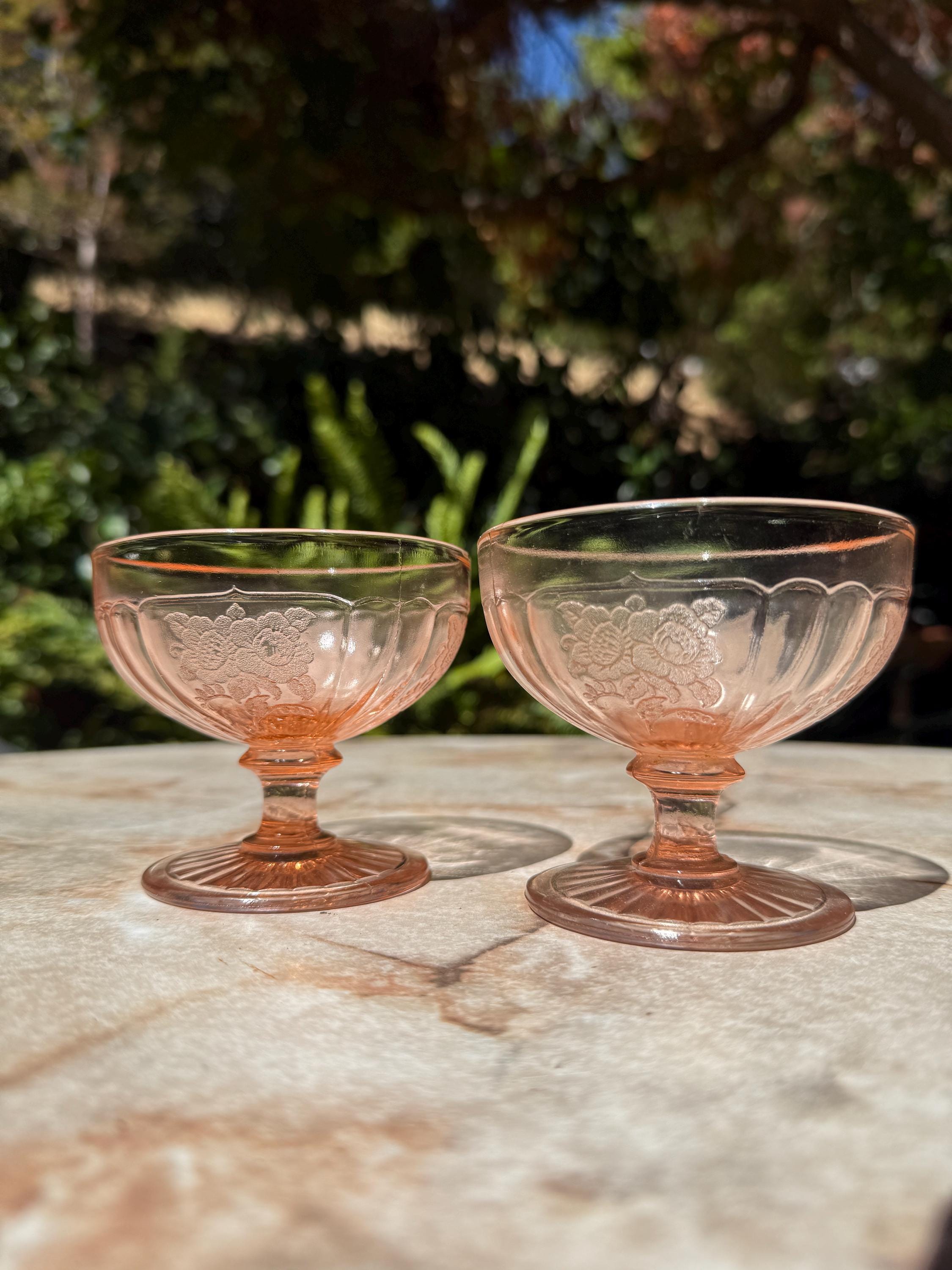 Vintage Pink Mayfair “Open Rose” Depression Glass Coupes / Sherbet Glasses – Set of 2