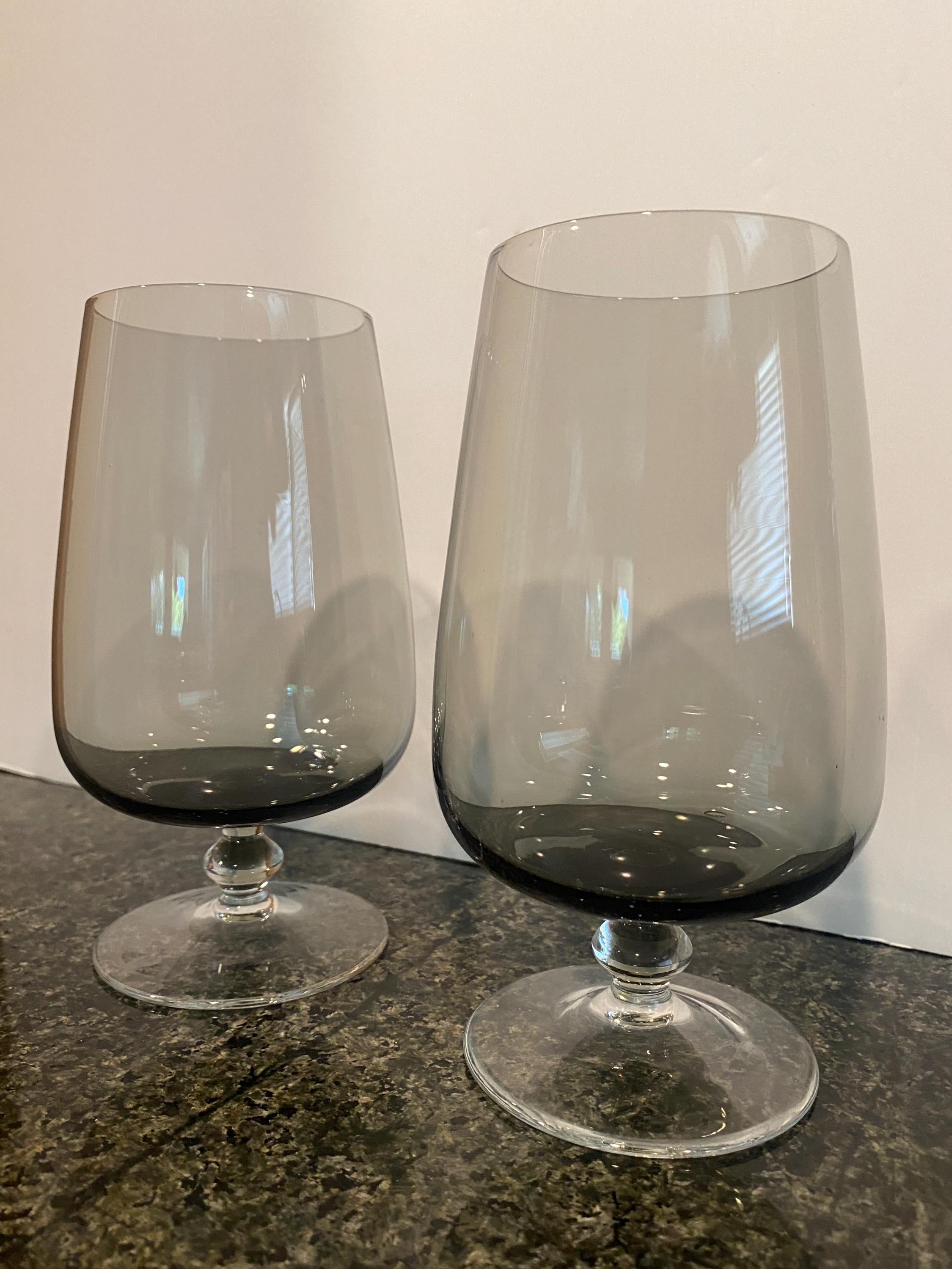 Pair of MCM Crystal Smoke Colored Water / Iced Tea / Wine Glasses /  Wedding/ Hostess  / Birthday / Housewarming