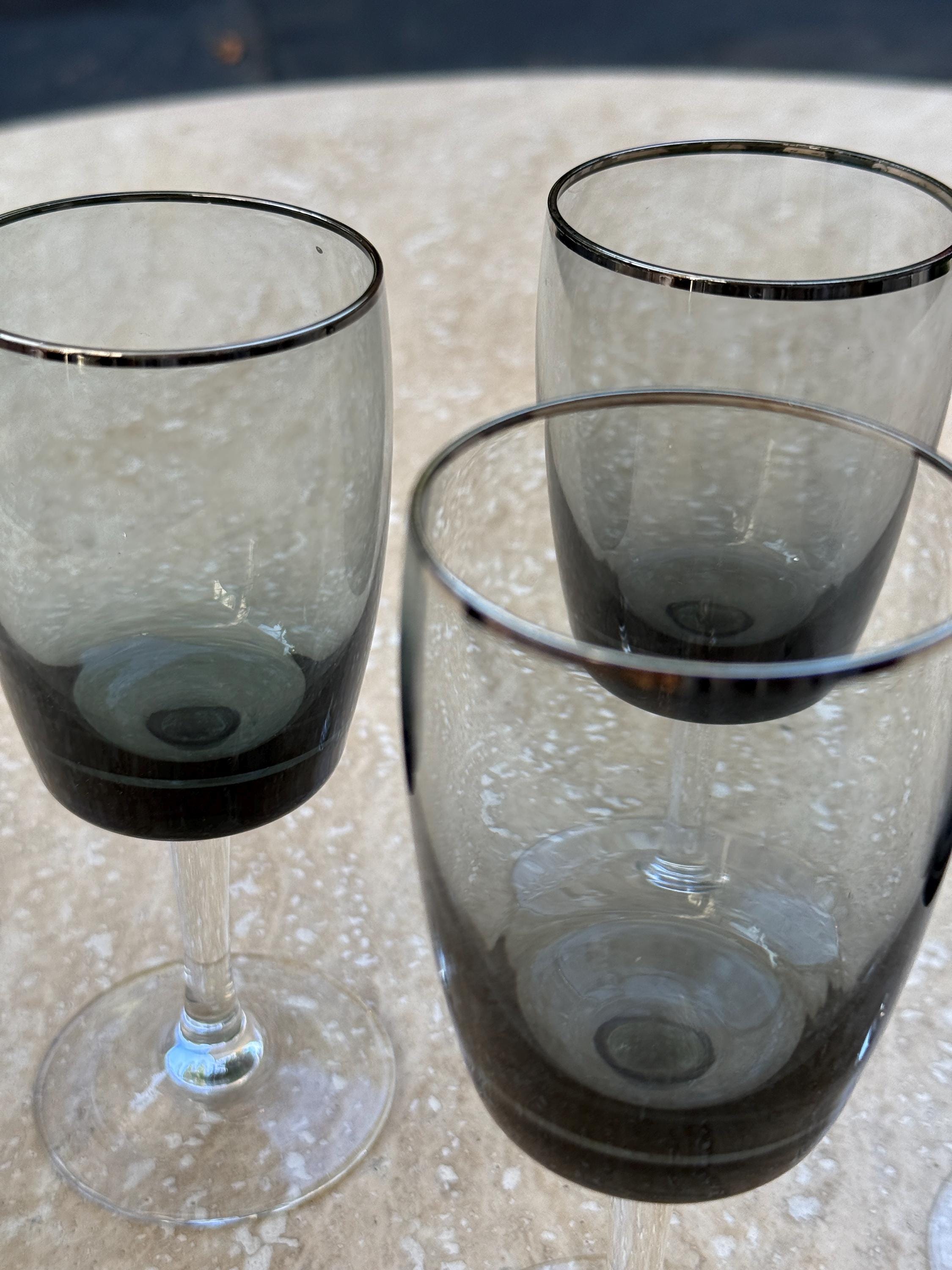 Set of 4- Gorham Crystal Midnight Mist Smoke Platinum Small Glasses