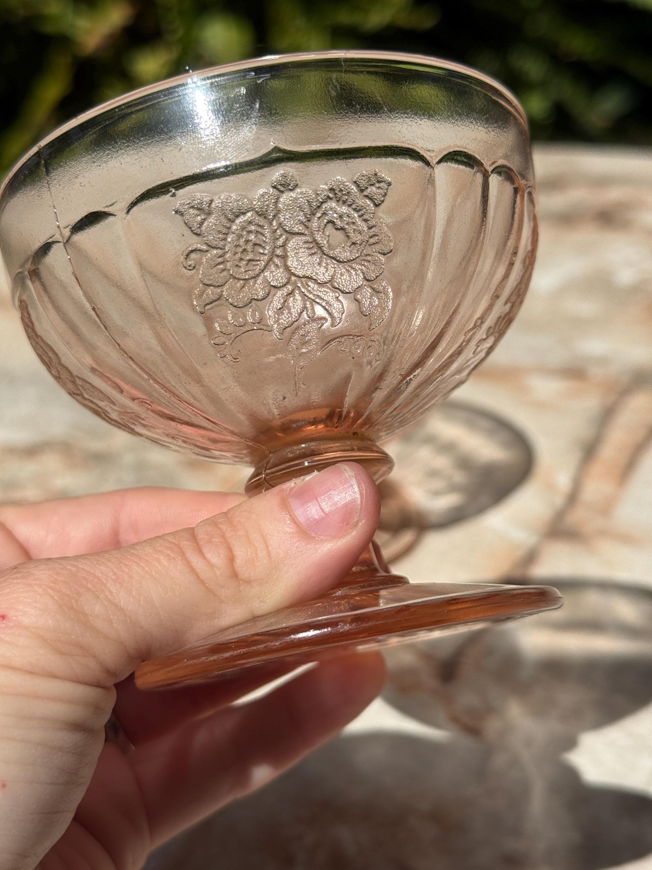 Vintage Pink Mayfair “Open Rose” Depression Glass Coupes / Sherbet Glasses – Set of 2