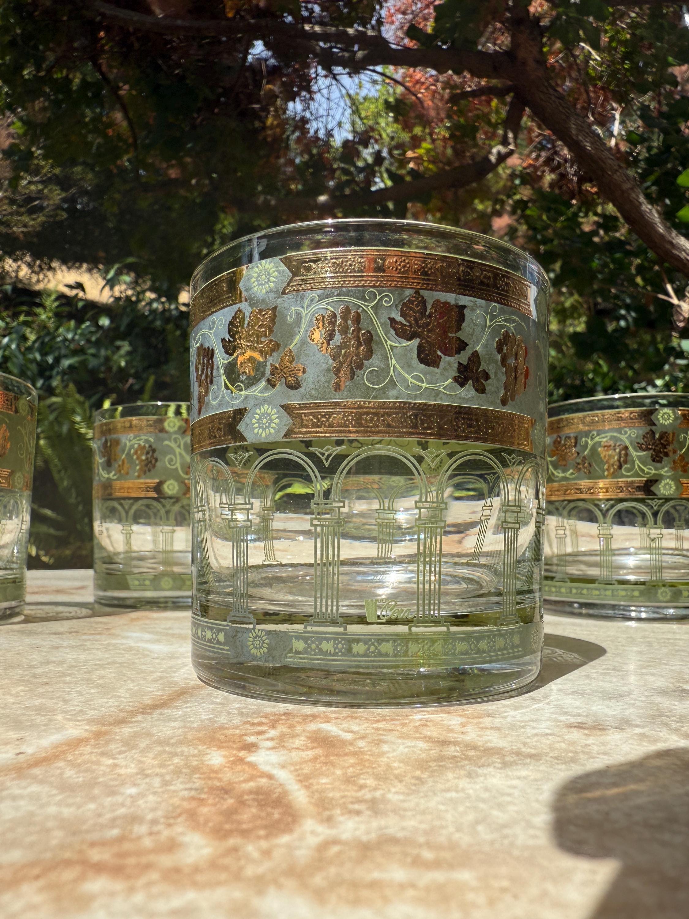 Vintage Cera 22k Gold Grape Old Fashion Glasses – Set of 6 Mid Century Barware