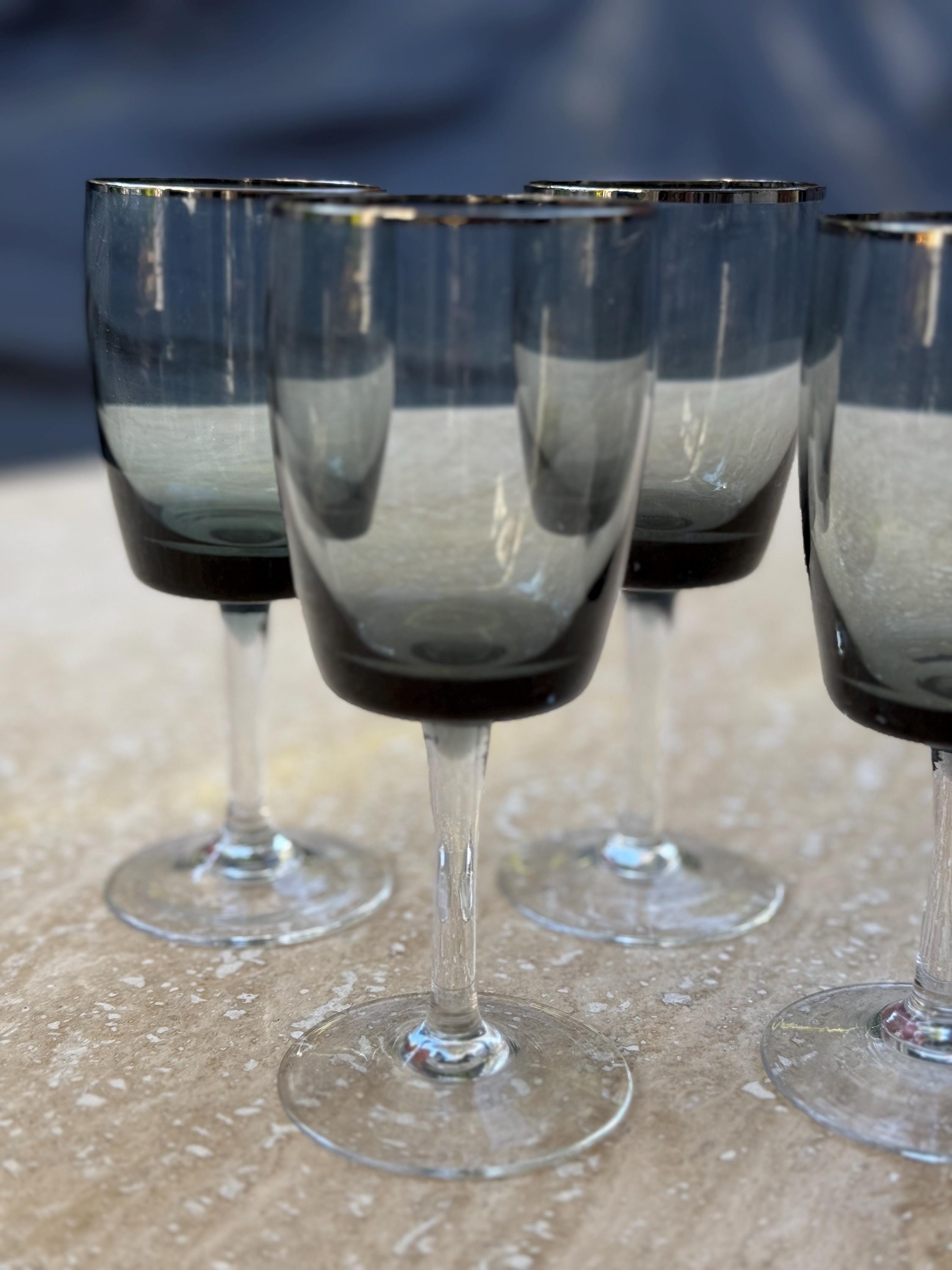 Set of 4- Gorham Crystal Midnight Mist Smoke Platinum Small Glasses