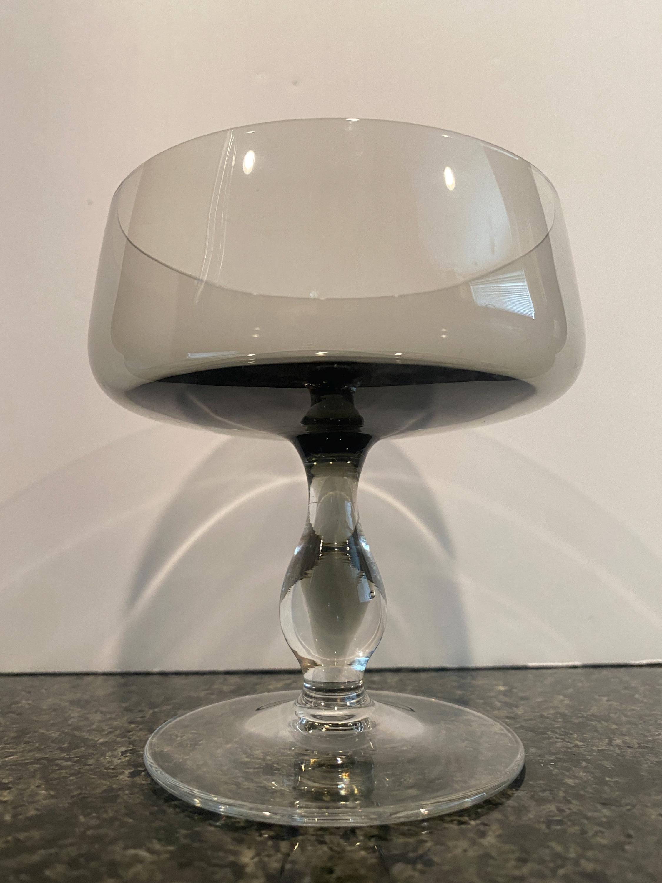Pair of MCM Crystal Smoke Colored Champagne Glasses