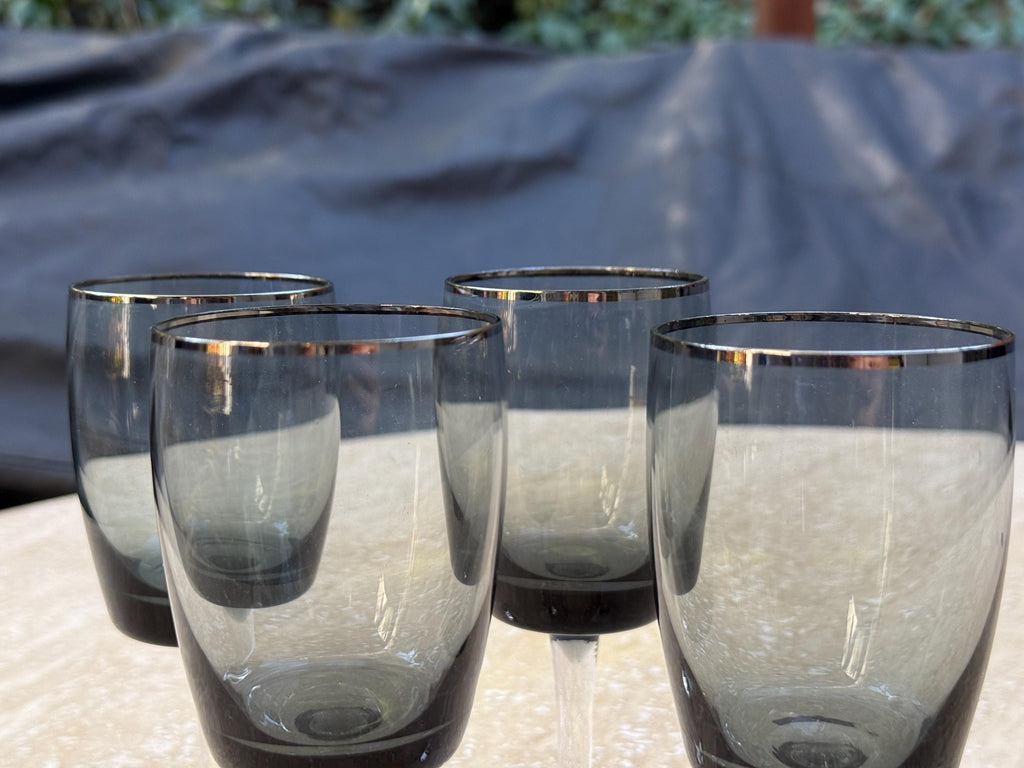 Set of 4- Gorham Crystal Midnight Mist Smoke Platinum Small Glasses