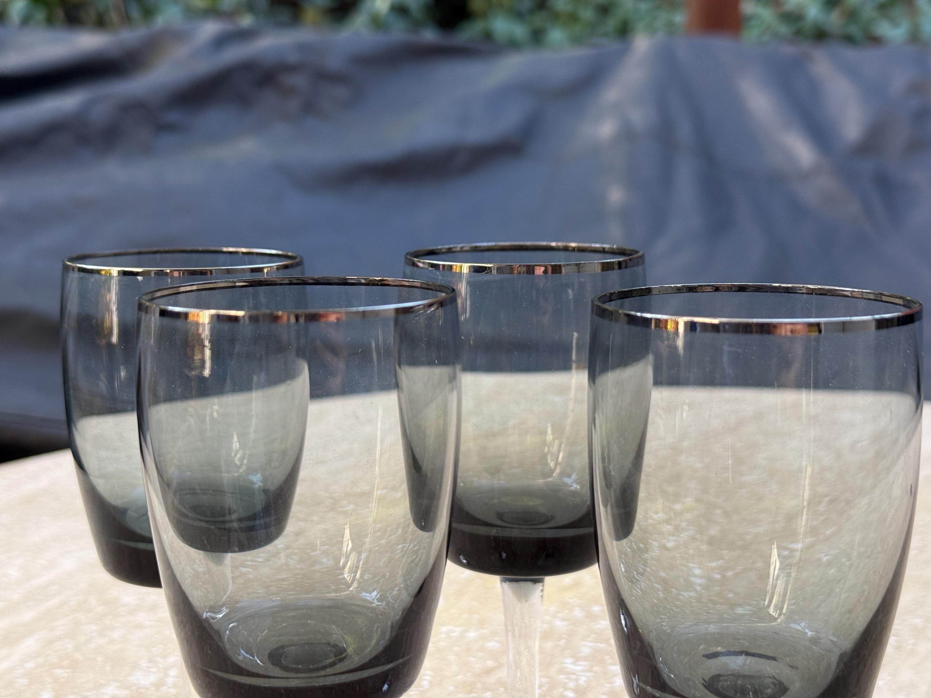 Set of 4- Gorham Crystal Midnight Mist Smoke Platinum Small Glasses