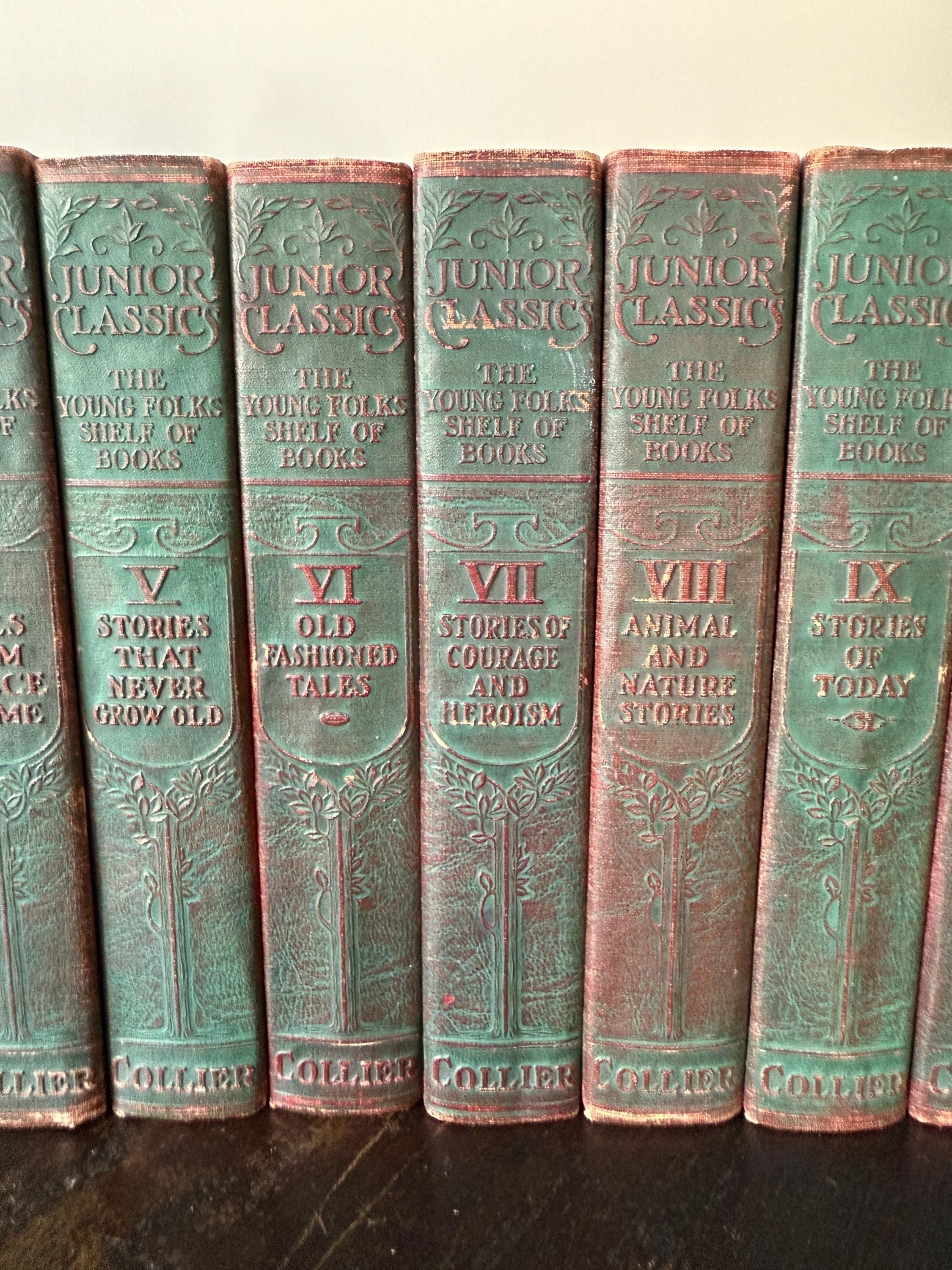 Vintage 1918 Junior Classics Book Set | 8 Volumes | The Young Folks Shelf of Books | Second Edition by P.F. Collier | Embossed Covers
