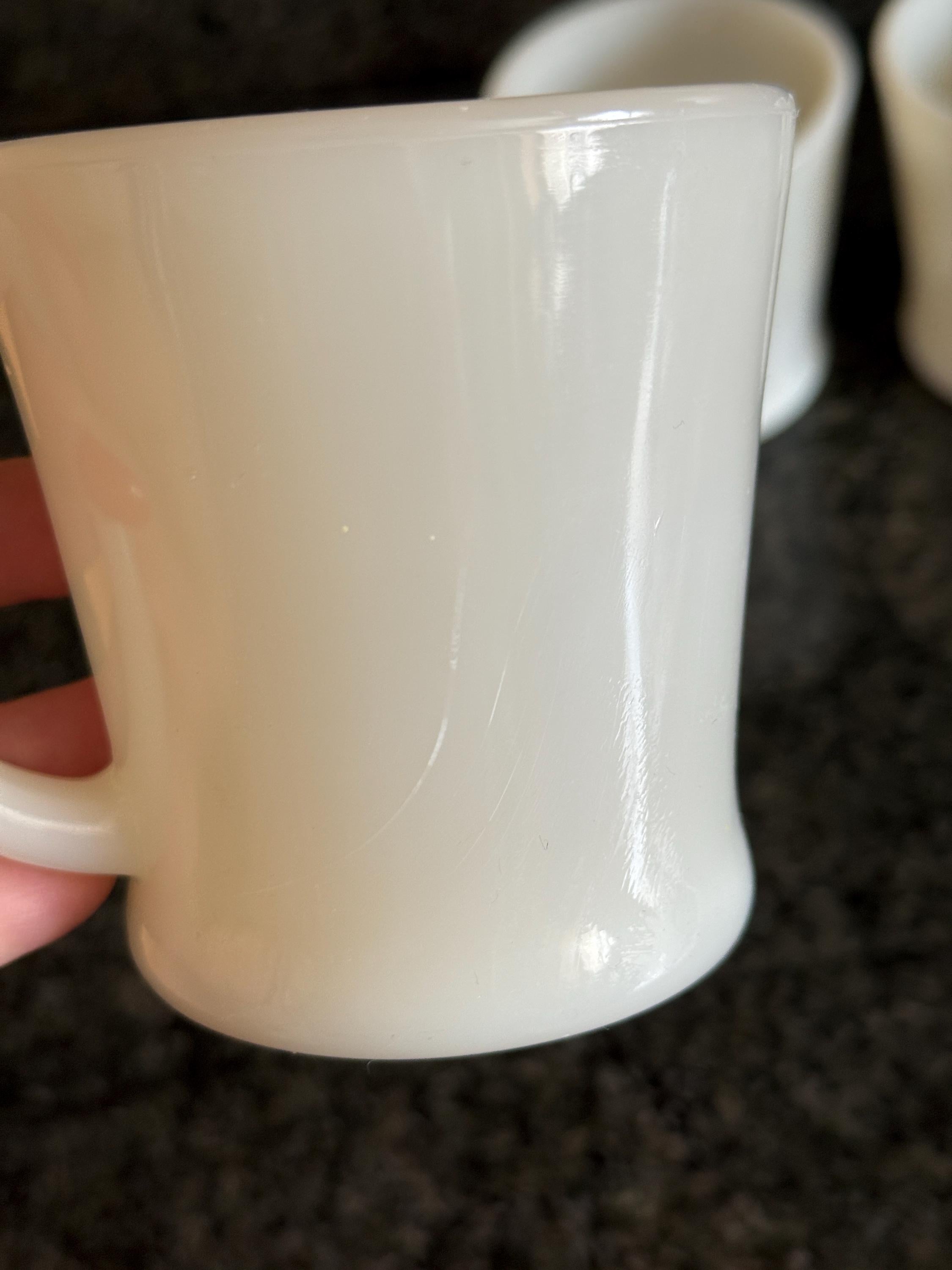 Vintage Fire King Ivory D-Handle Mug Set of 4 – Anchor Hocking Milk Glass Coffee Cups – 3.5” Tall – Mid Century Kitchen Decor