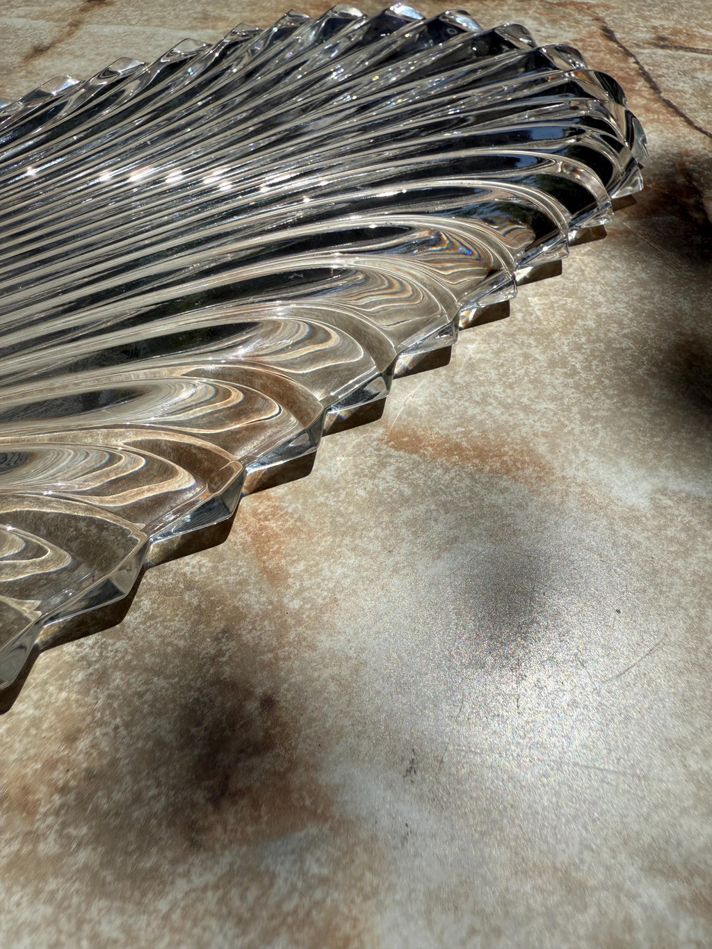 Villeroy & Boch Germany Crystal Sandwich Platter | 14” Long Ribbed Fan Design | Vintage Heavyweight Serving Tray