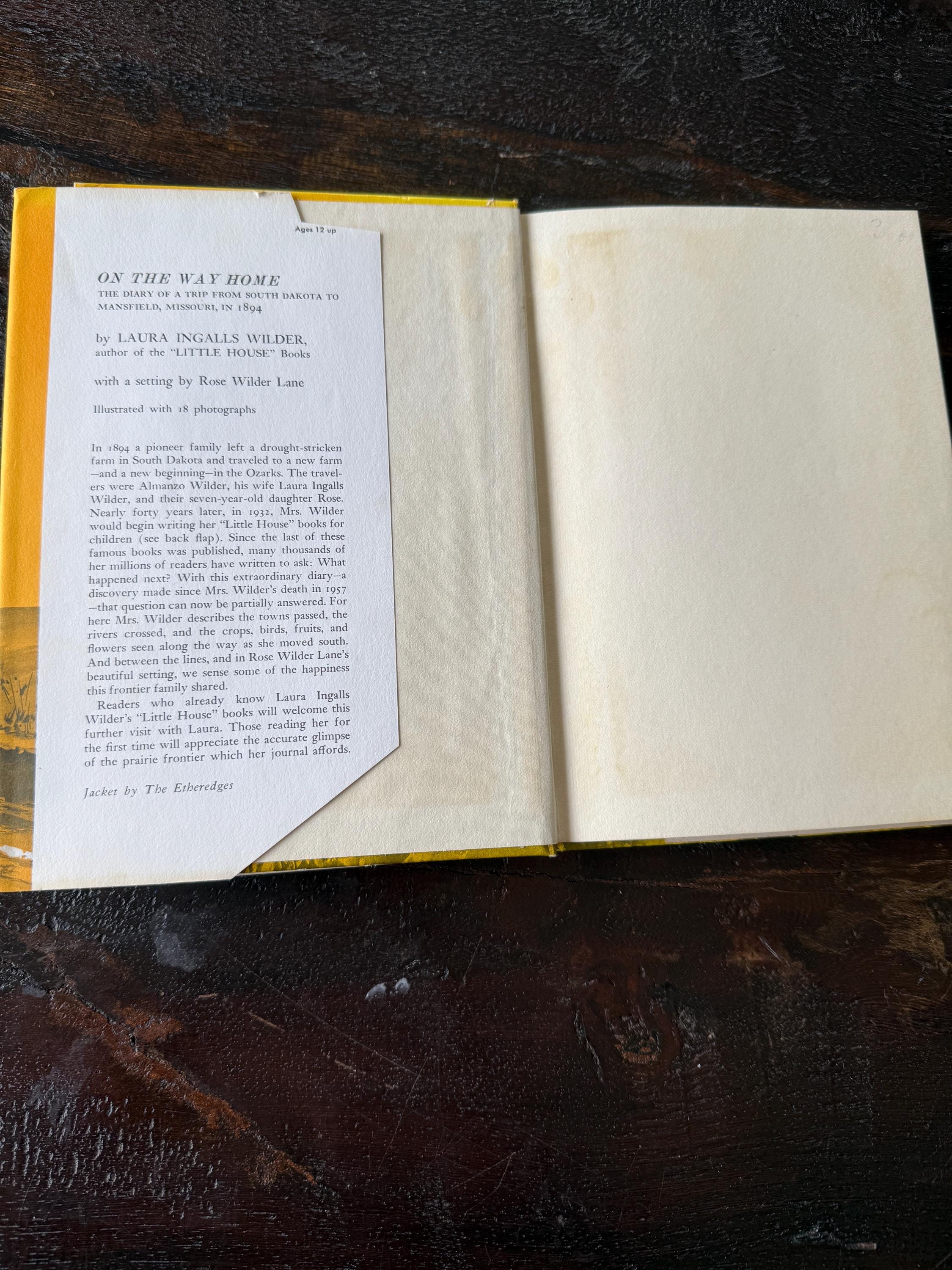 Vintage 1962 On the Way Home by Laura Ingalls Wilder – Original Dust Jacket – Pioneer Diary – Great Condition