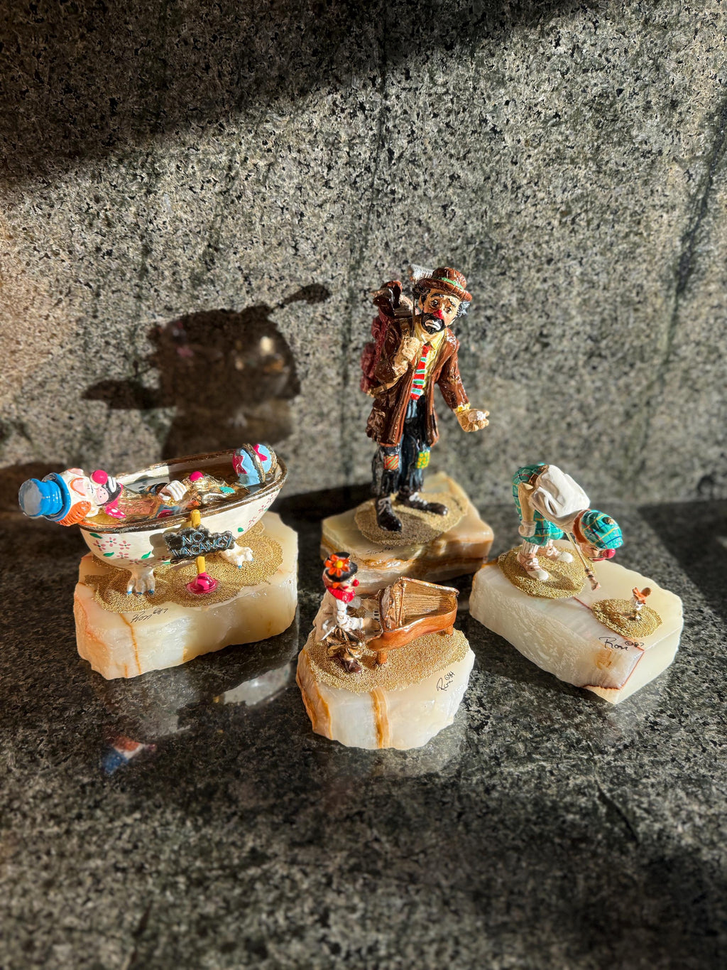 Vintage Ron Lee Clown Figurines on Onyx Base – 1980s Limited Edition Circus Collectibles – Hand-Painted Sculpture – Sold Individually