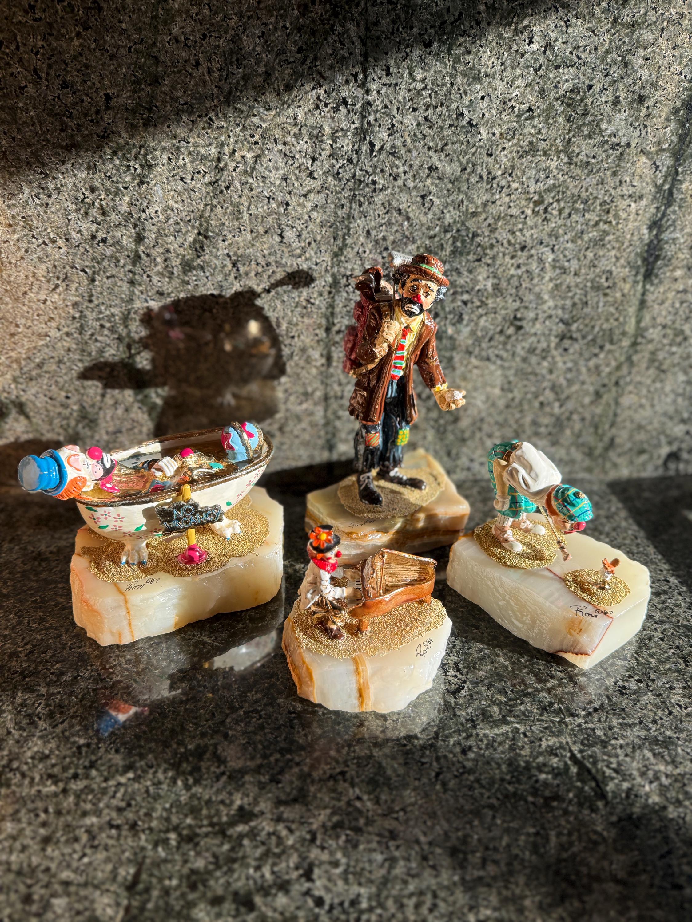 Vintage Ron Lee Clown Figurines on Onyx Base – 1980s Limited Edition Circus Collectibles – Hand-Painted Sculpture – Sold Individually