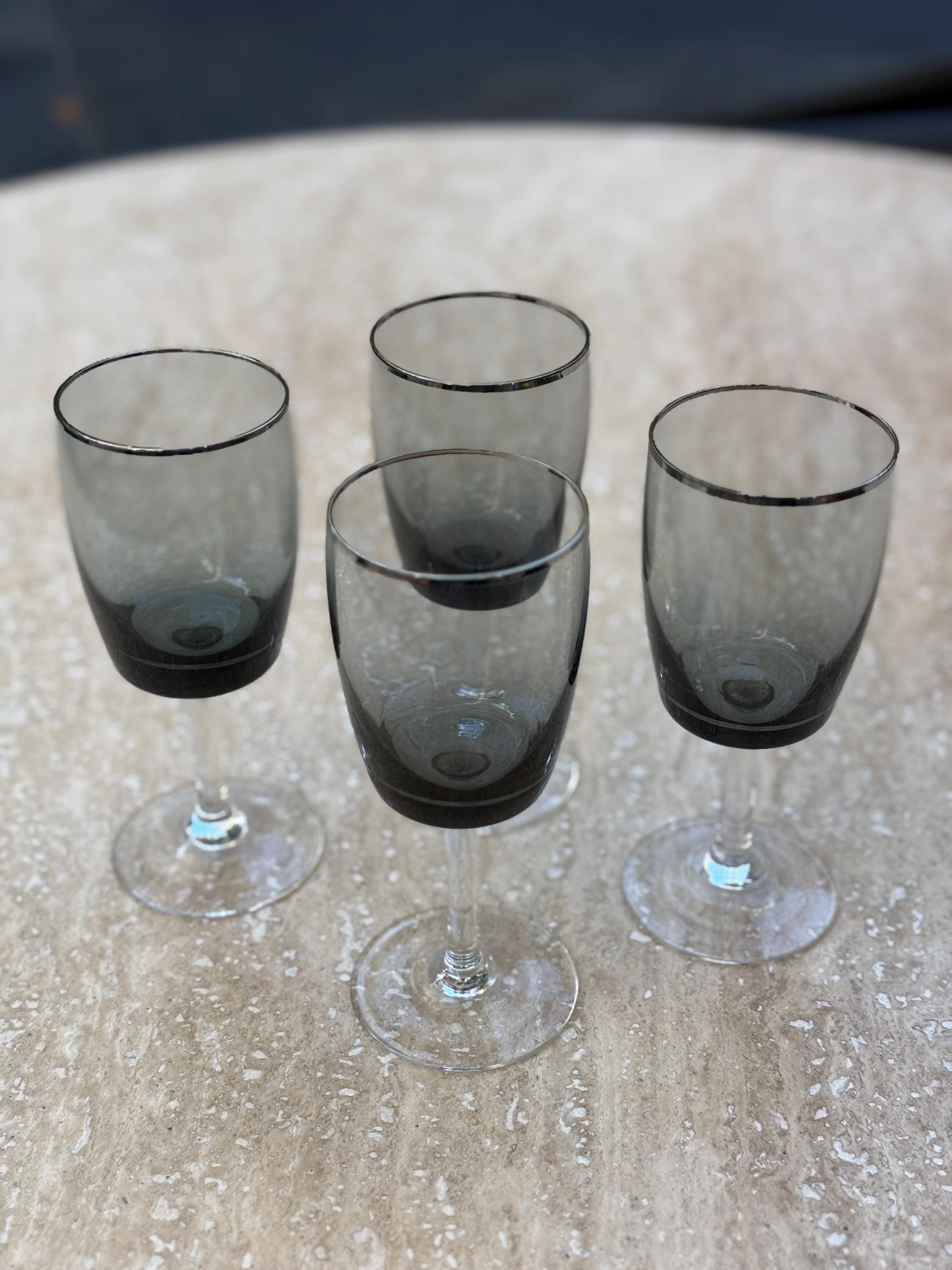 Set of 4- Gorham Crystal Midnight Mist Smoke Platinum Small Glasses